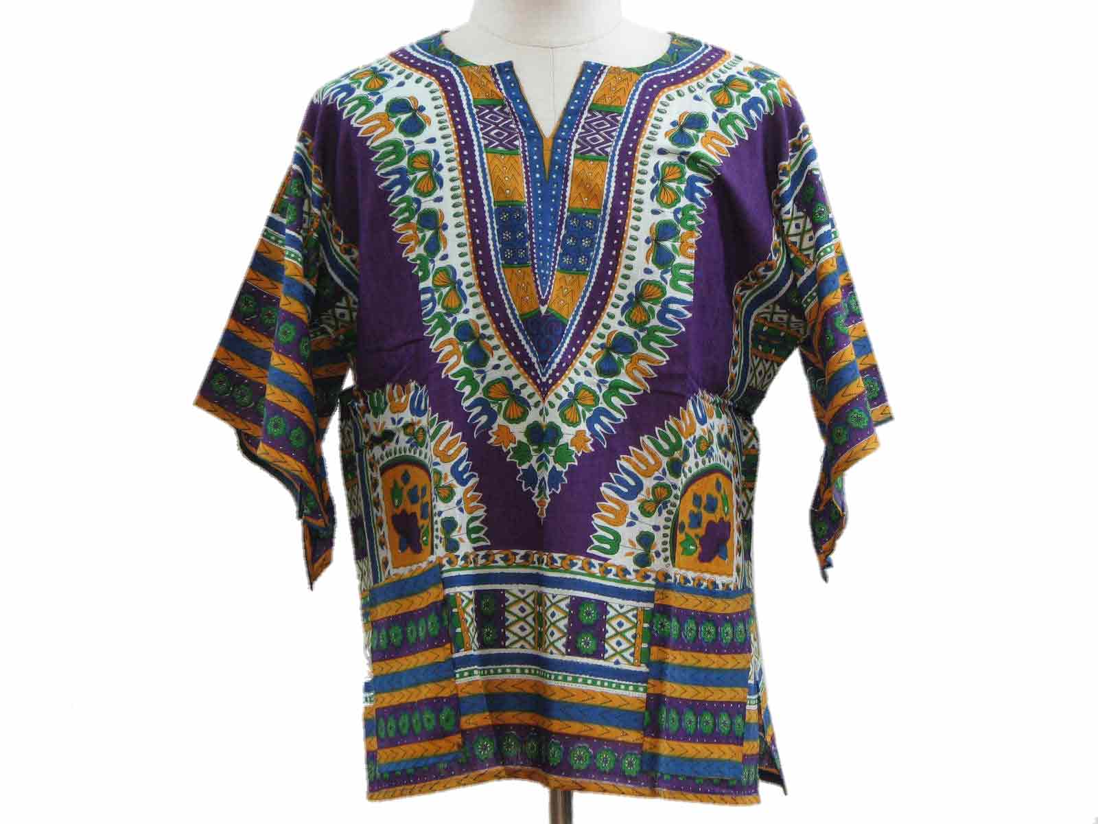 Unisex wine, blue, gold, white and green short sleeve cotton dashiki ...