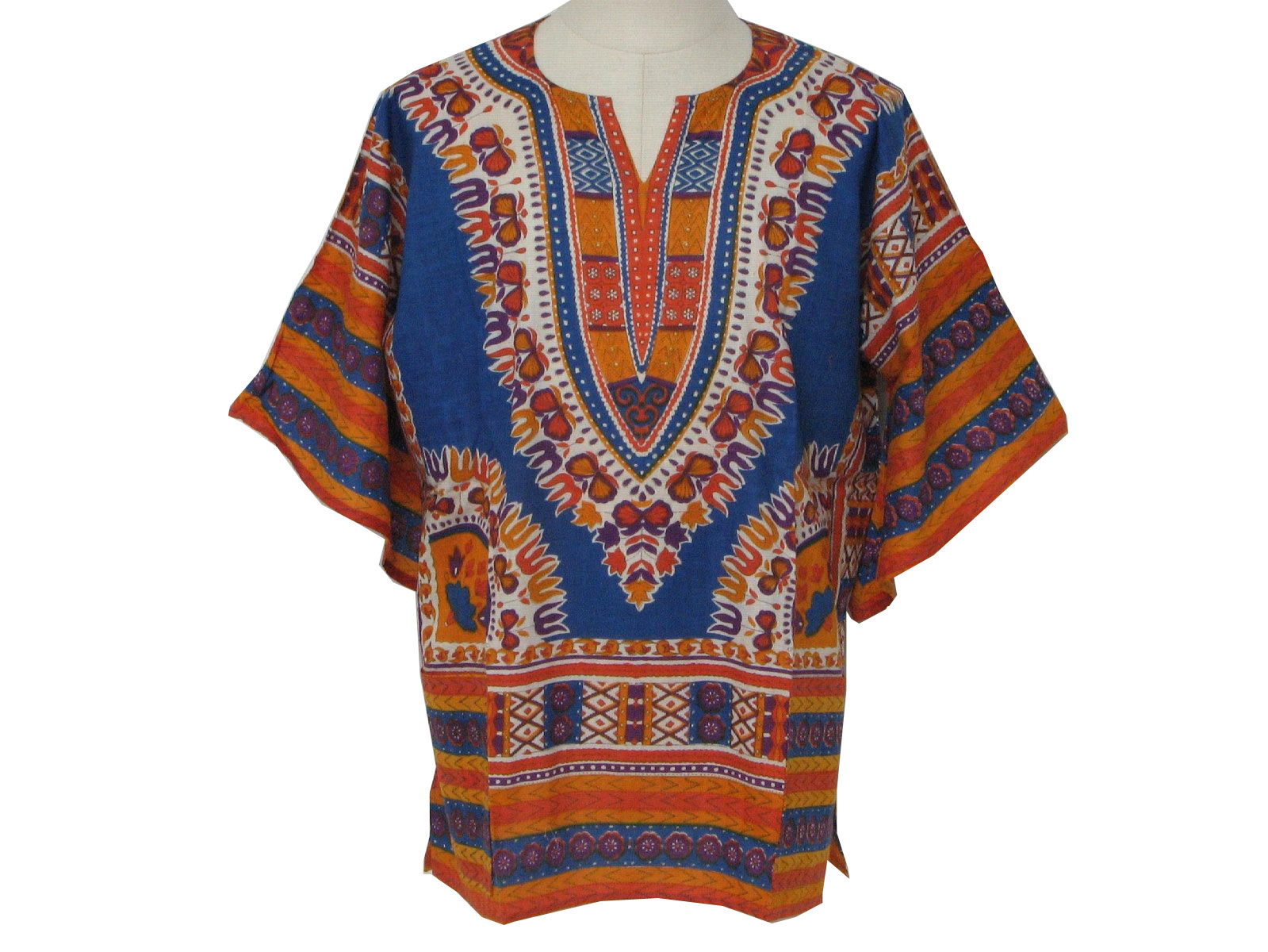 - Unisex blue, gold, orange, and white short sleeve cotton dashiki ...