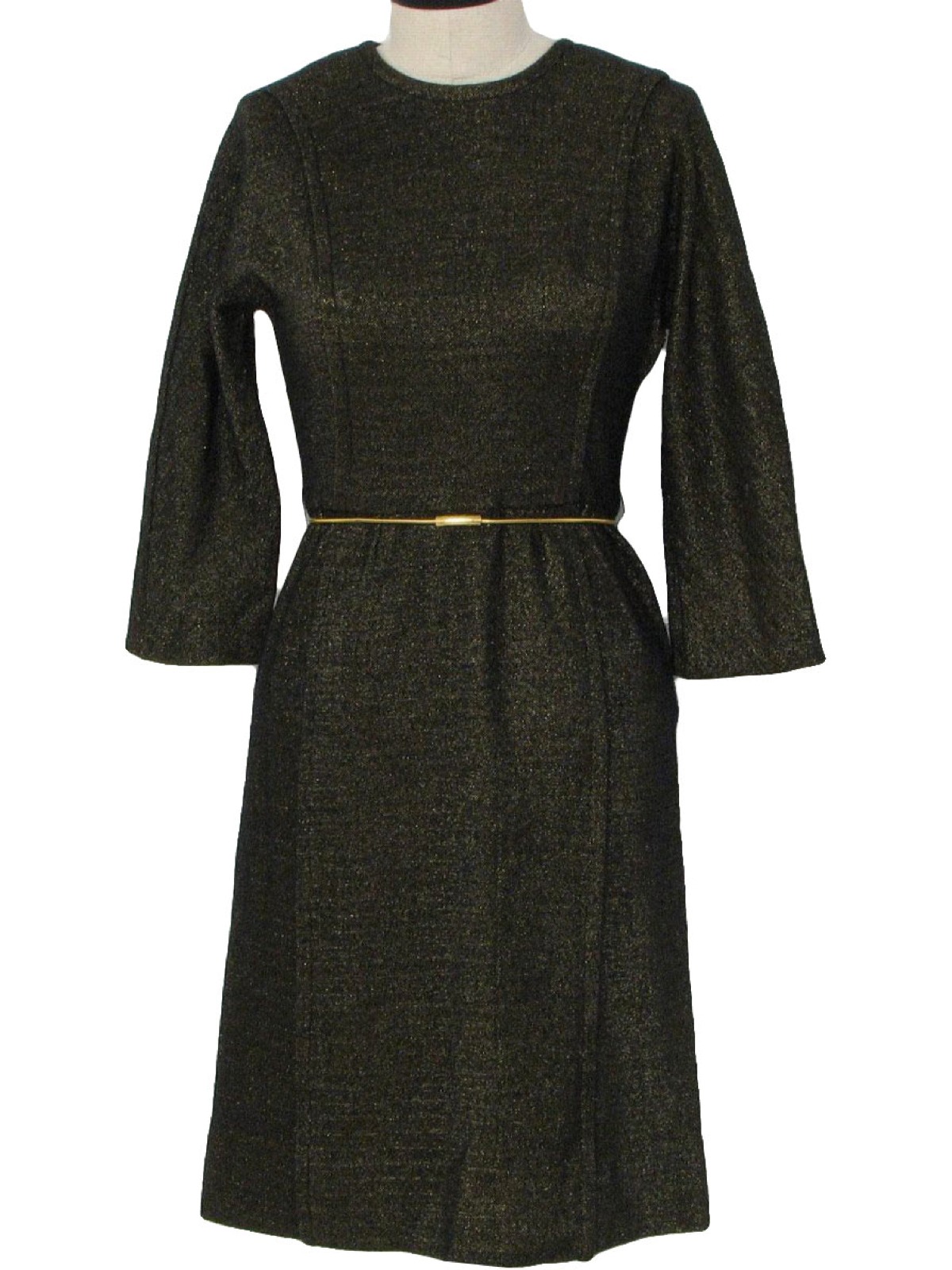 dress 70s no label womens blended black dark brown and metallic gold ...