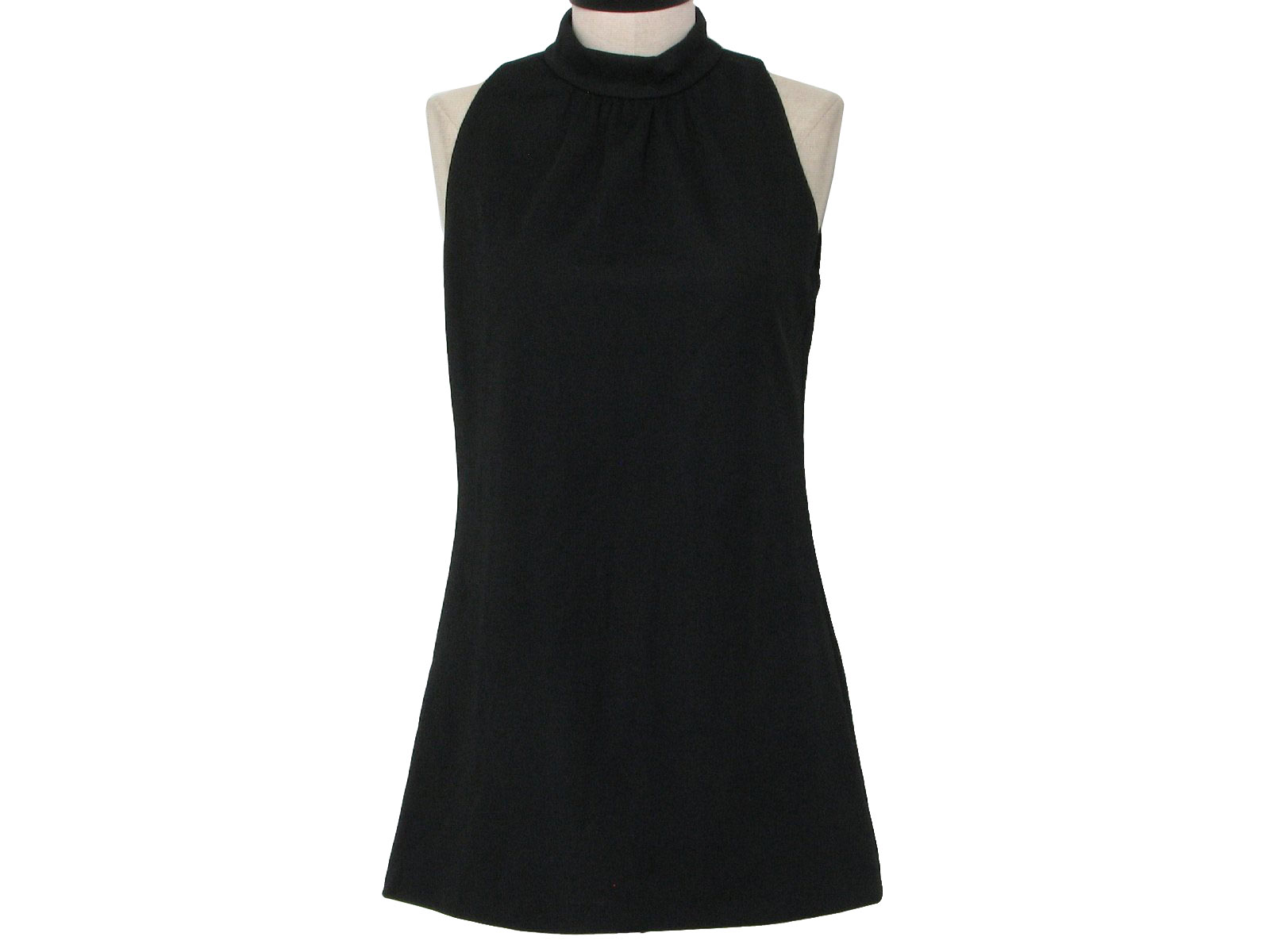 70s -Sears- Womens jet black sleeveless polyester double knit dress ...