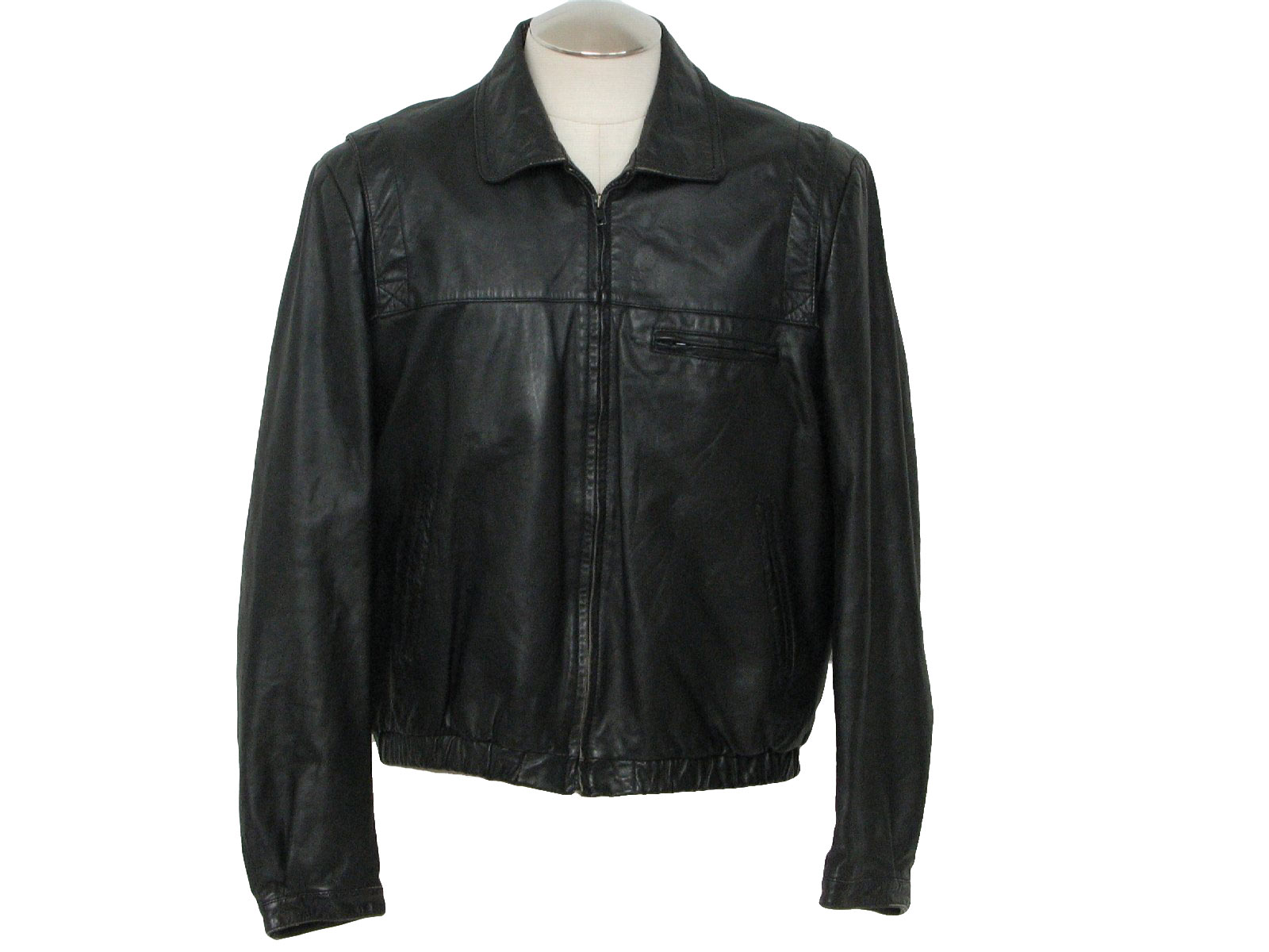 Retro 70's Leather Jacket: 70s -Wilson- Mens black leather jacket with
