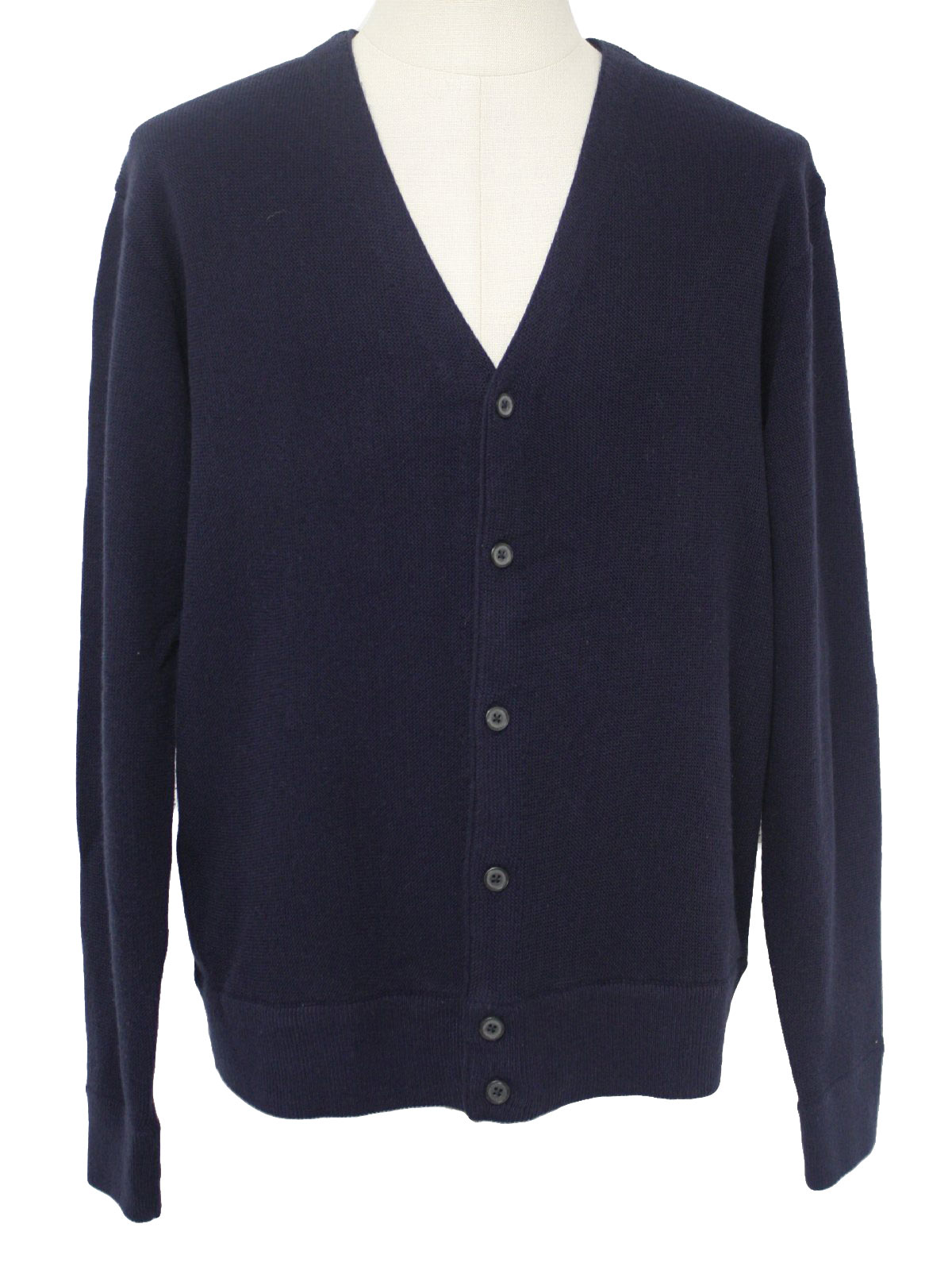 Vintage 80s Caridgan Sweater: 80s -no label- Mens dark navy blue ...