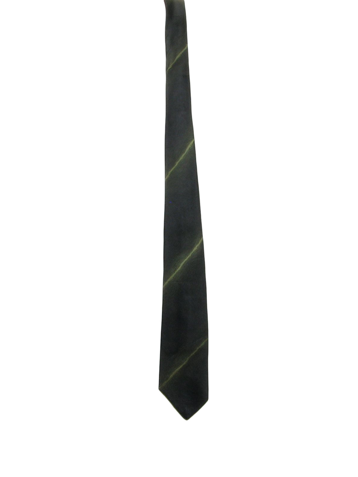 60s -Friedmans by Damon- two tone green colored thin diagonal striped silk tie