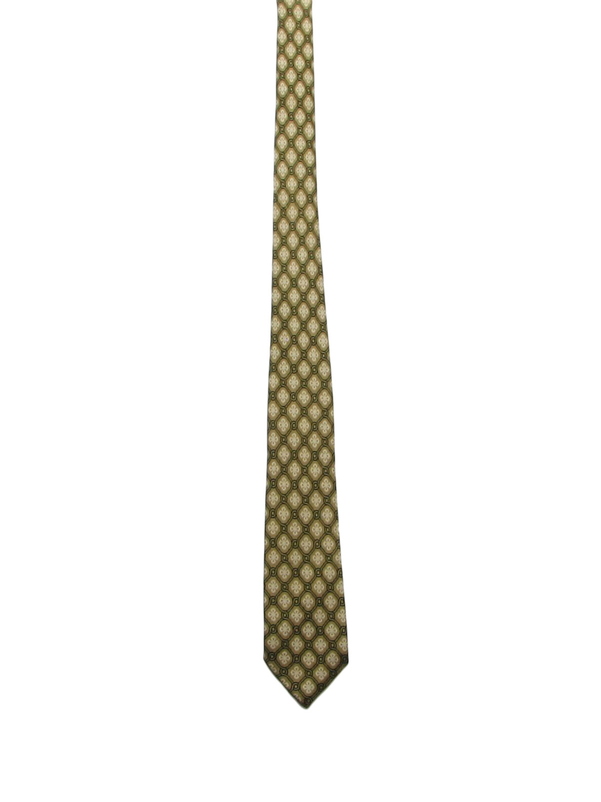 60s -Raphael- gold, green and off white colored thin silk tie with celtic design
