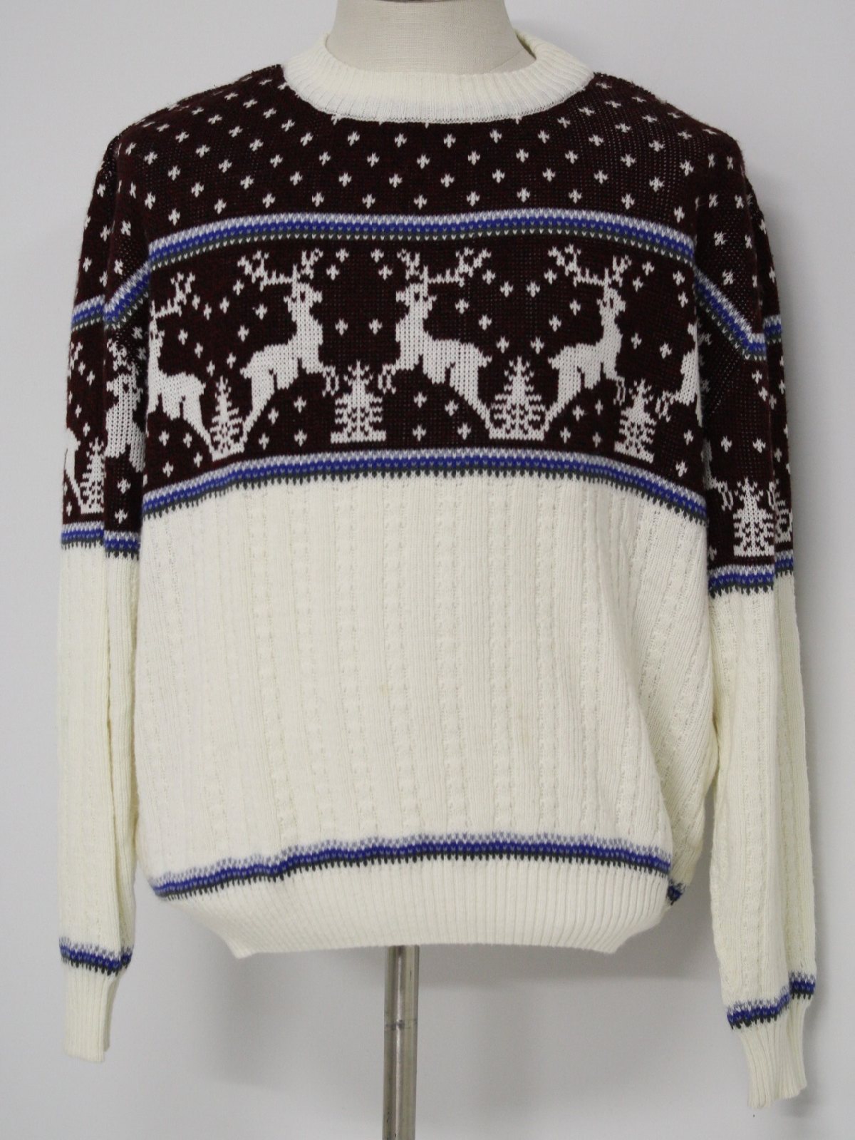 Retro Eighties Mens Cable Knit Christmas Ski Sweater: 80s -Flat ...