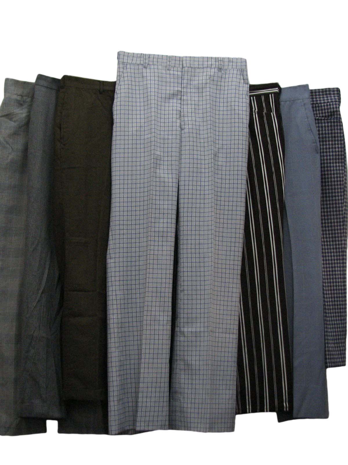 Lot of qty 7 Wholesale mens 70s and 80s Mixed Leisure, Golf, Mod and Slacks Pants. Photo is of actual lot.