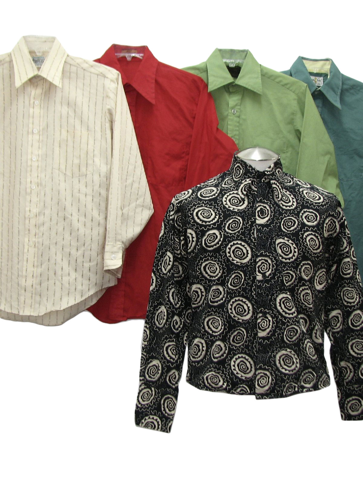 Lot of qty 5 Wholesale mens 70s and 80s longsleeve polyester shirts. Photo is of actual lot.