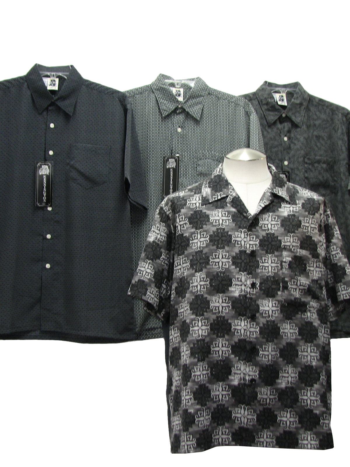 Lot of qty 4 Wholesale mens 60s style (made more recently), Kennington, short sleeve, sport shirts. Photo is of actual lot.