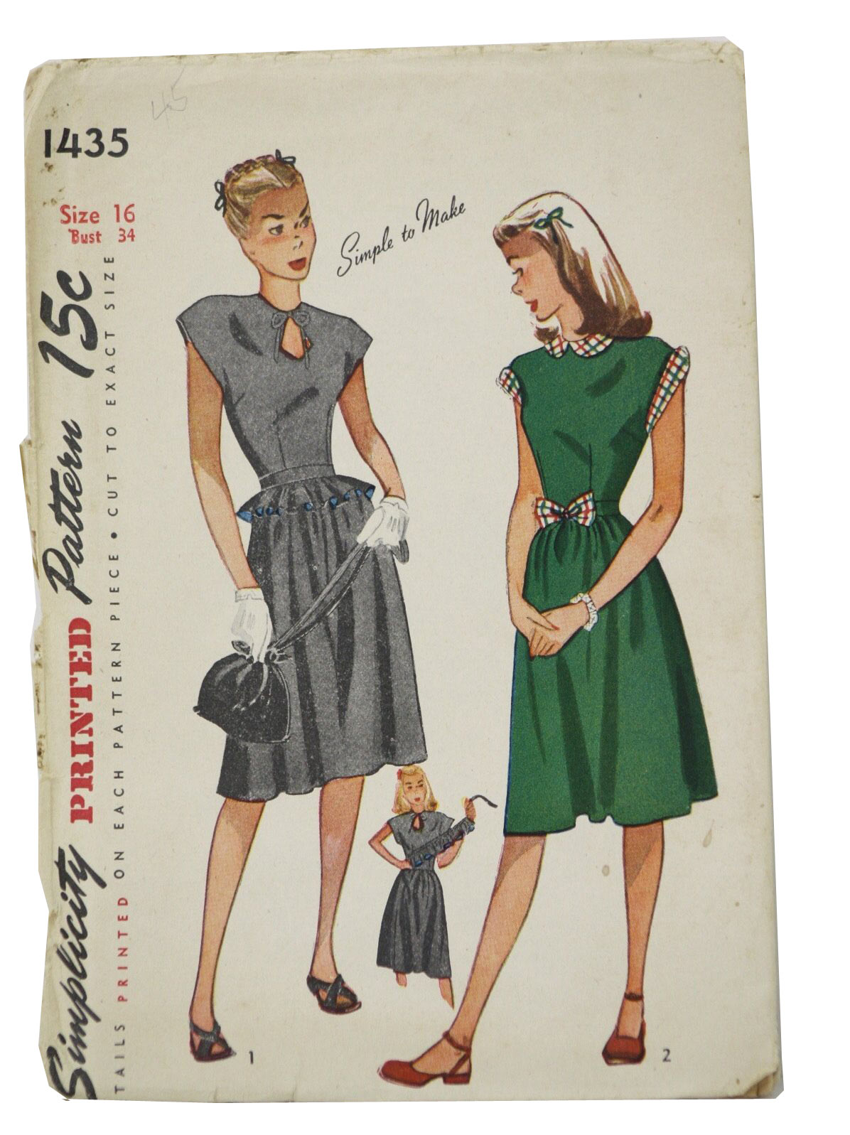 1940s Simplicity pattern no. 1435 Sewing Pattern 40s style (printed in 50s) Simplicity pattern