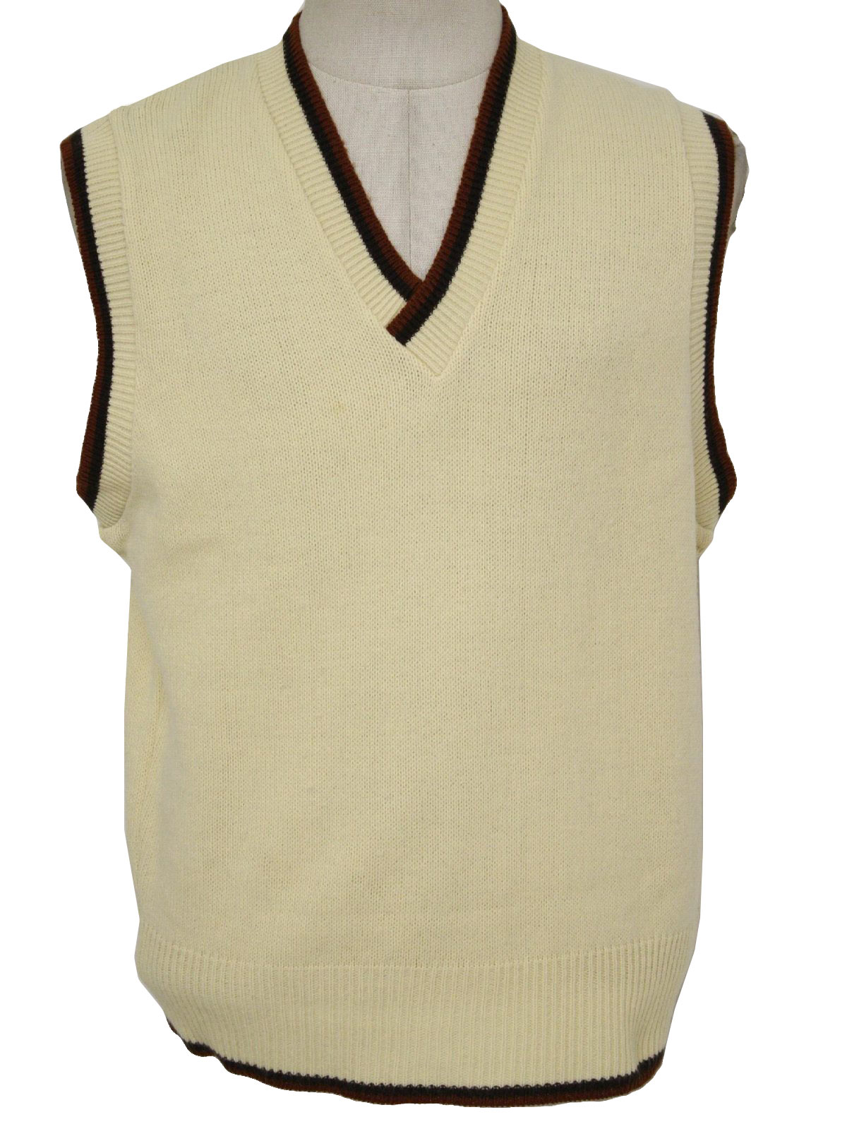 Retro 1970s Sweater: 70s -Sears Kings Road- Mens cream, brown ...