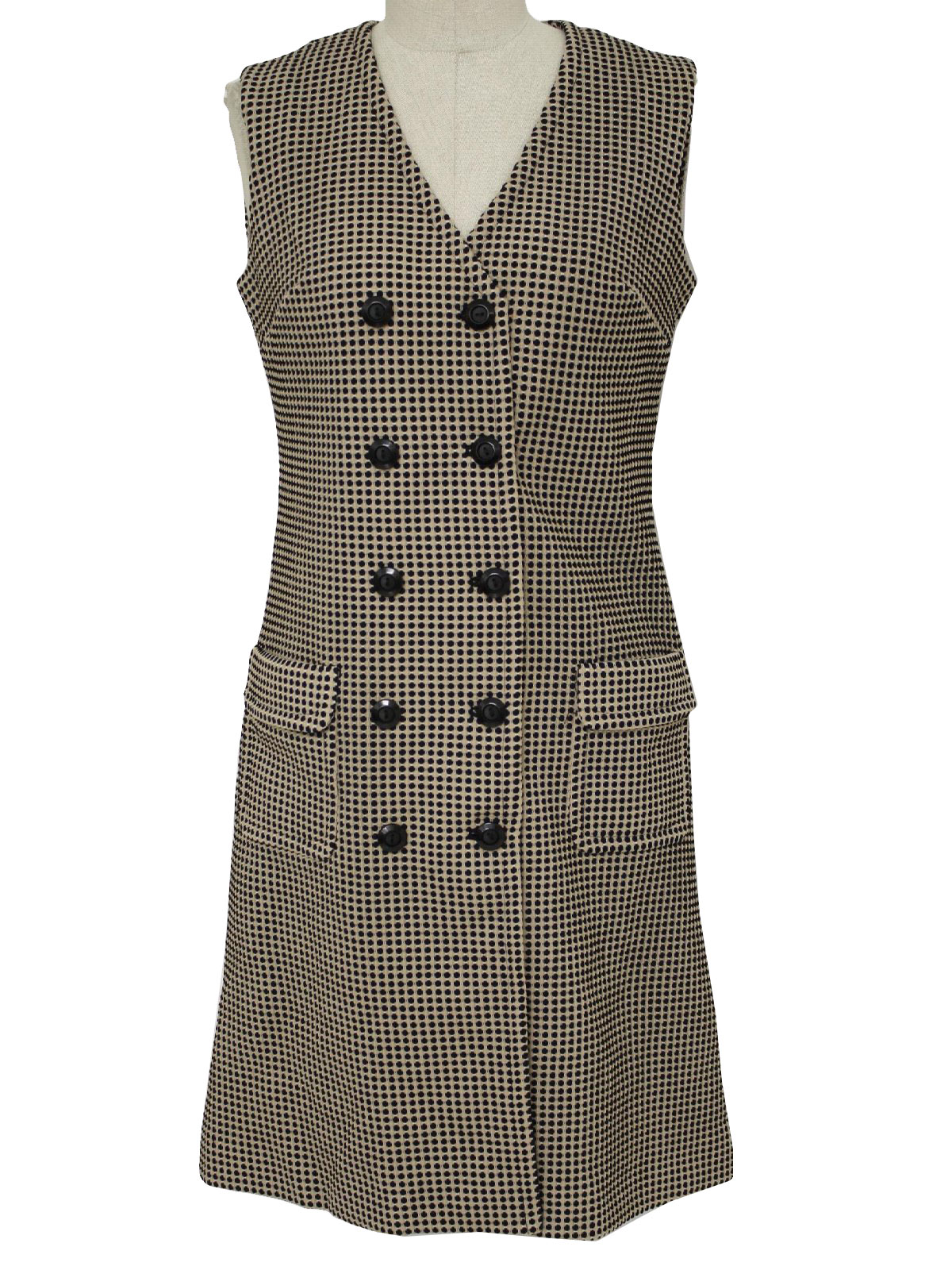 Seventies Vintage Dress: 70s -Butte Knit- Womens taupe and black polyester kn...
