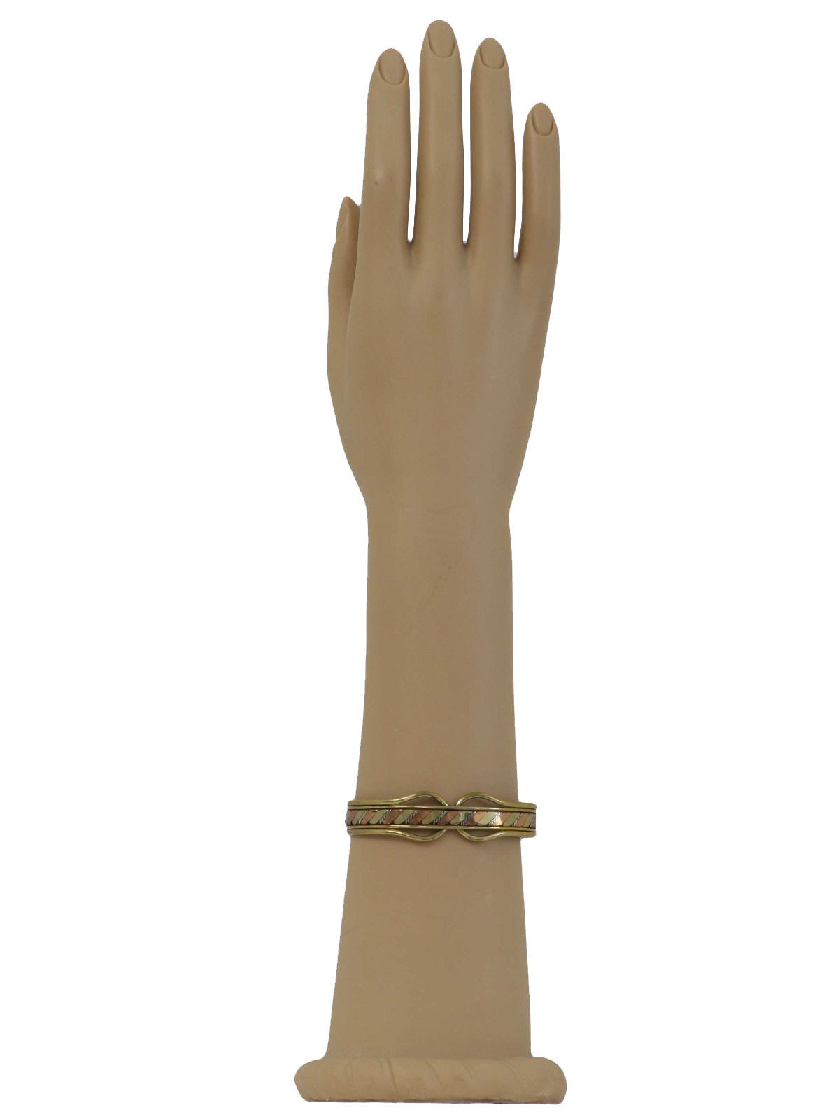 70s -No Label- Womens woven gold tone, silver and copper wrap style hippie bracelet.