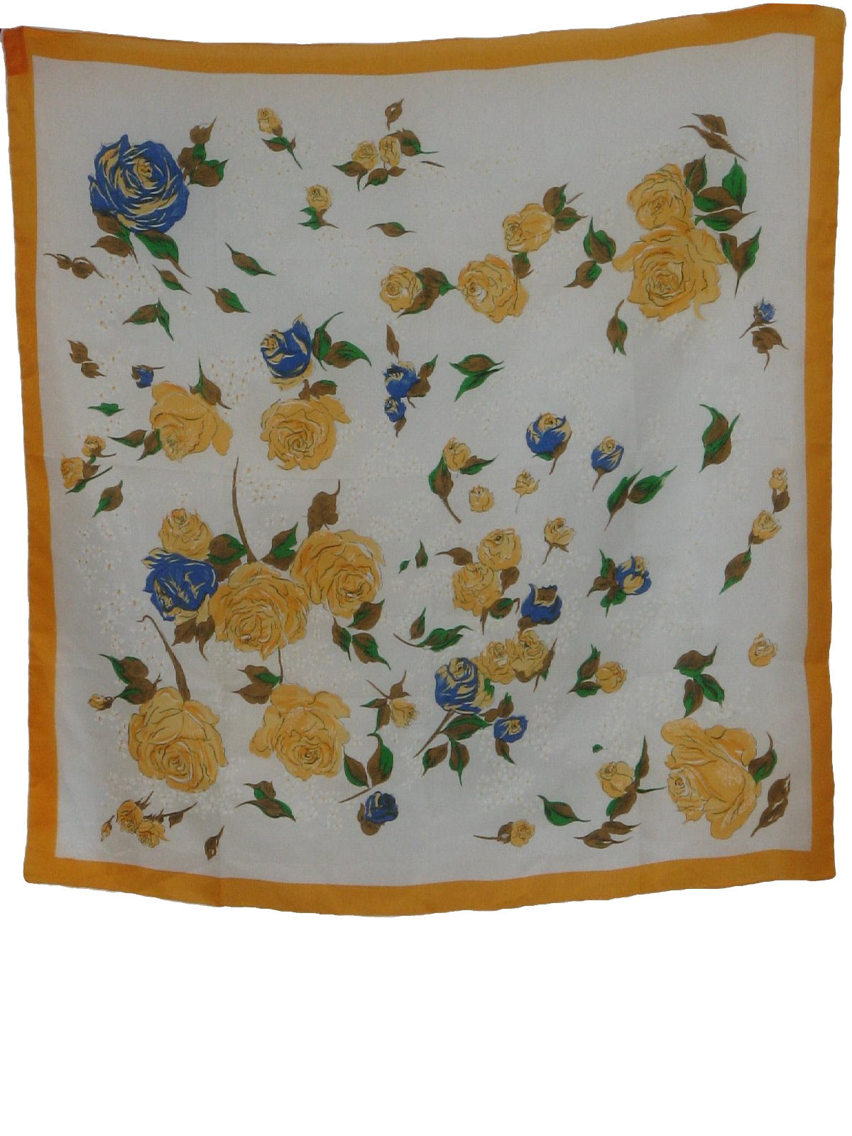 80s -Accessory Street- Womens orange, green, off white, blue, violet and red sheer knit floral print polyester wrap style totally 80s scarf.