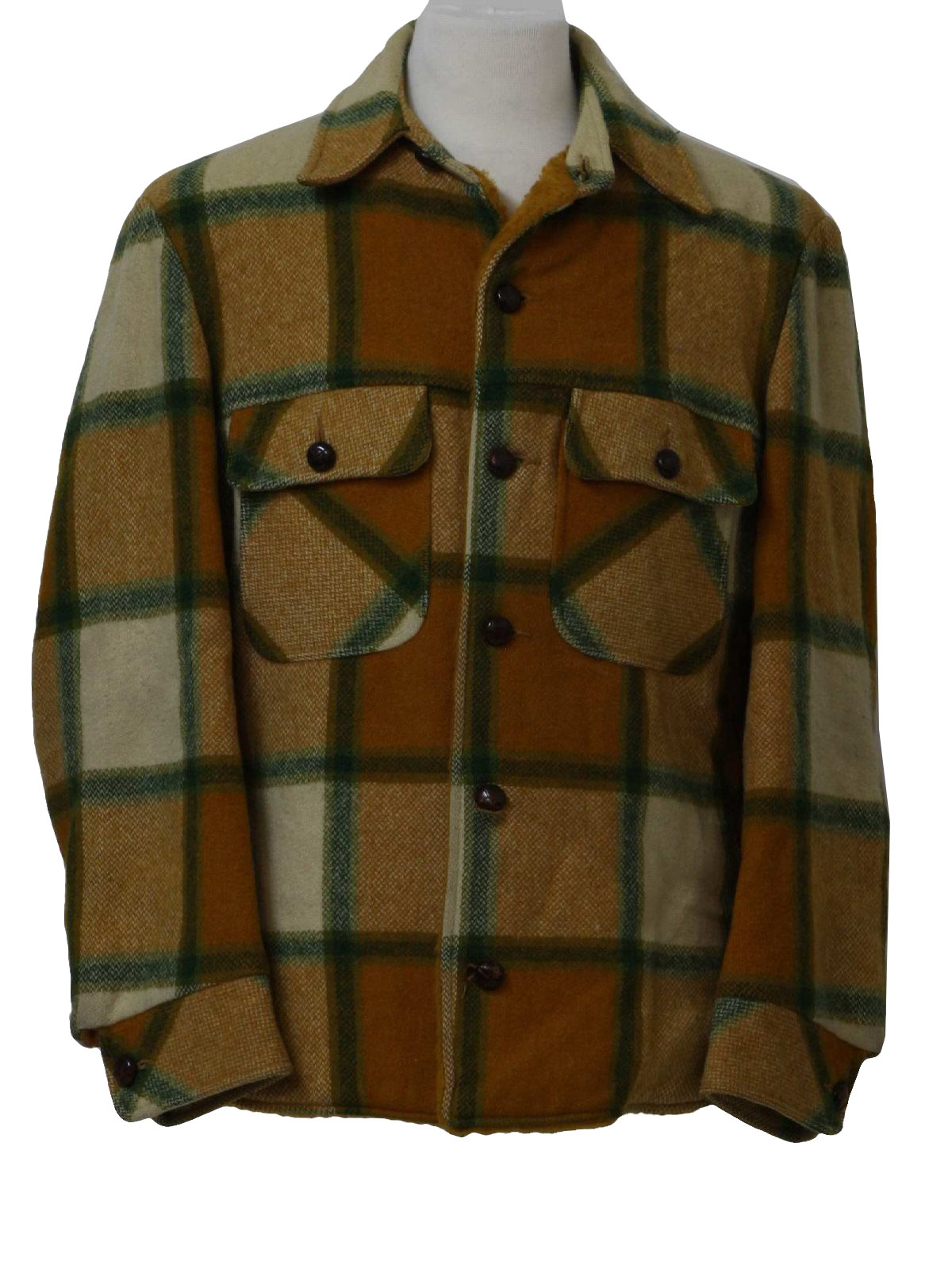 1970's Jacket (Aberdeen): 70s -Aberdeen- Mens cream, shaded green and
