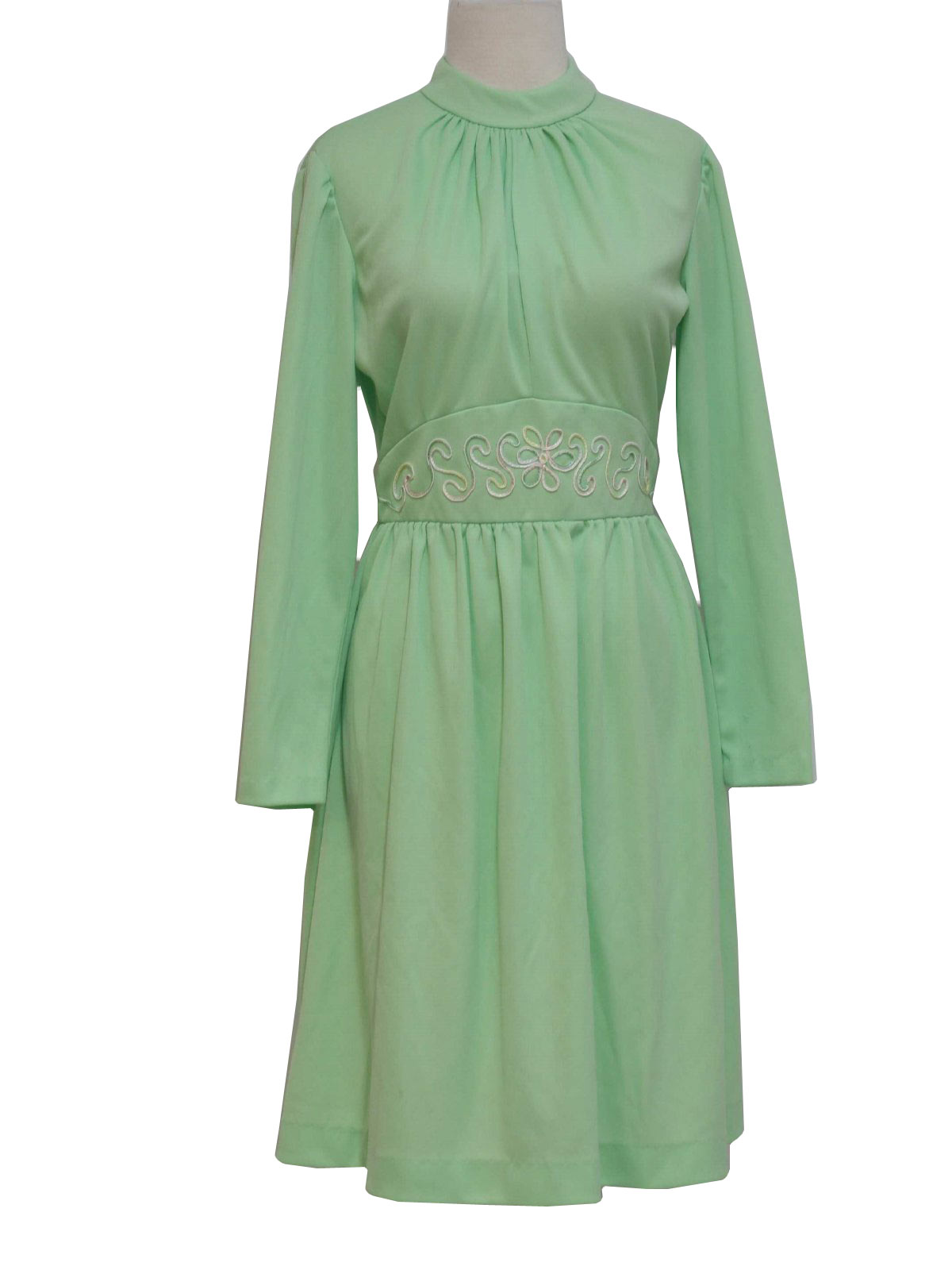 70s -Sears- Womens mint polyester knit longsleeve mid length dress ...