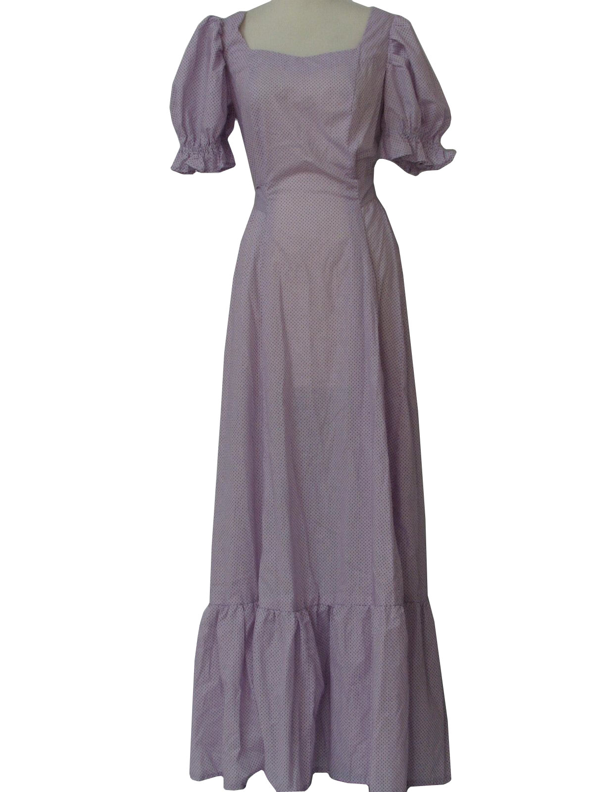 Floor Length Prairie Style Hippie Dress A Textured Swiss Dot Pattern Floor Length Prairie Style Hippie Dress A Textured Swiss Dot Pattern