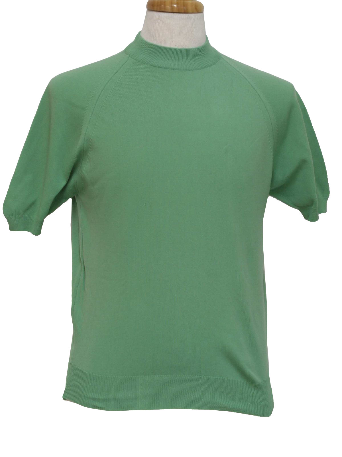 Vintage 1960's Shirt: 60s -Missing Label- Mens bright green ban lon 