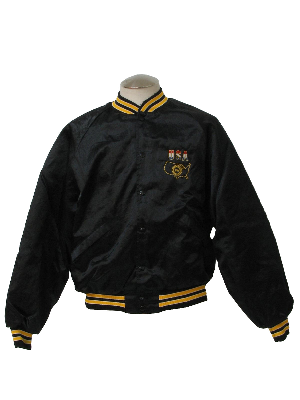 1980s Vintage Jacket: 80s -King Louie- Mens black, gold and white nylon satin with polyester ...