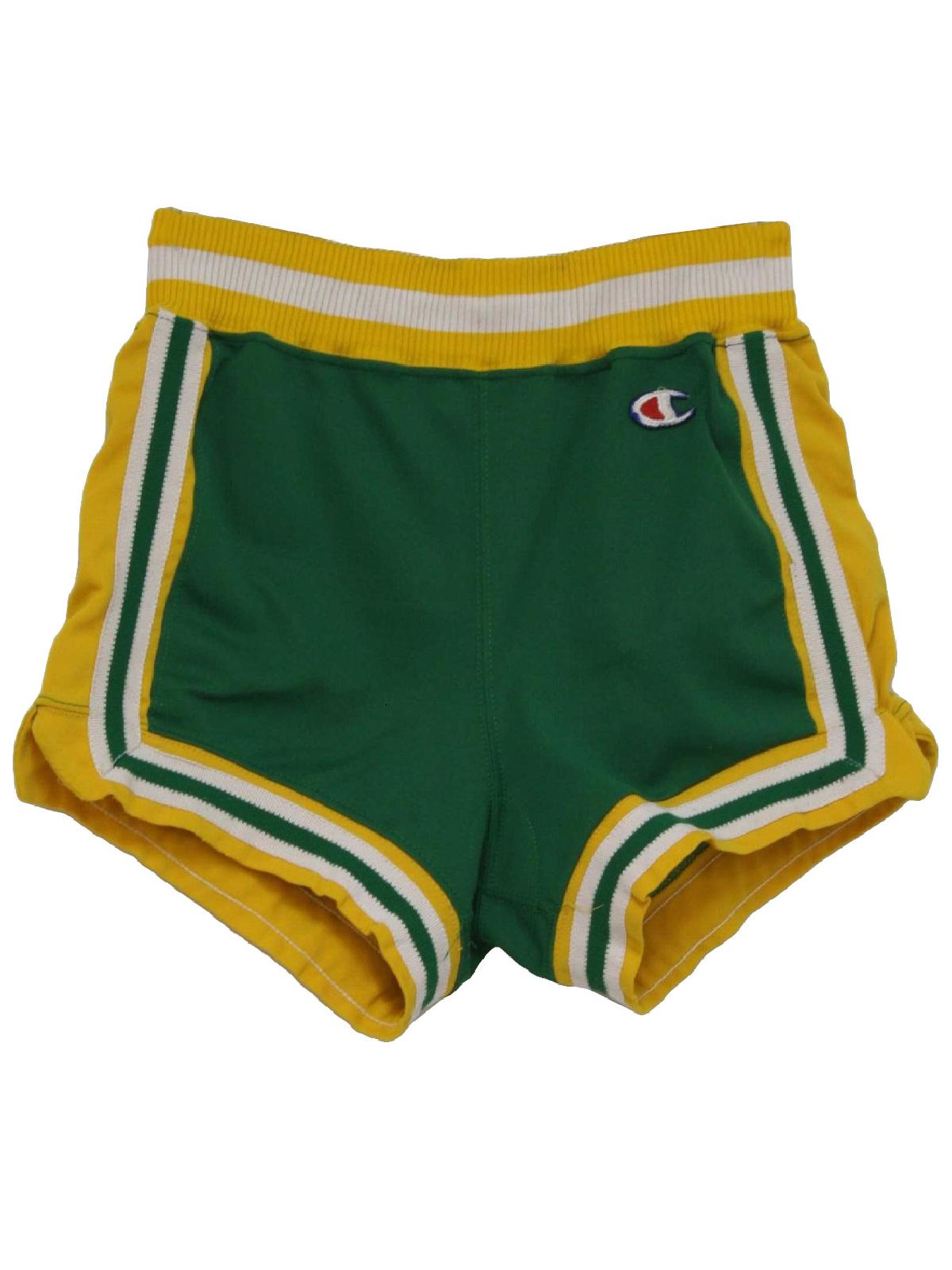Champion 90's Vintage Shorts: 90s -Champion- Mens green, yellow and