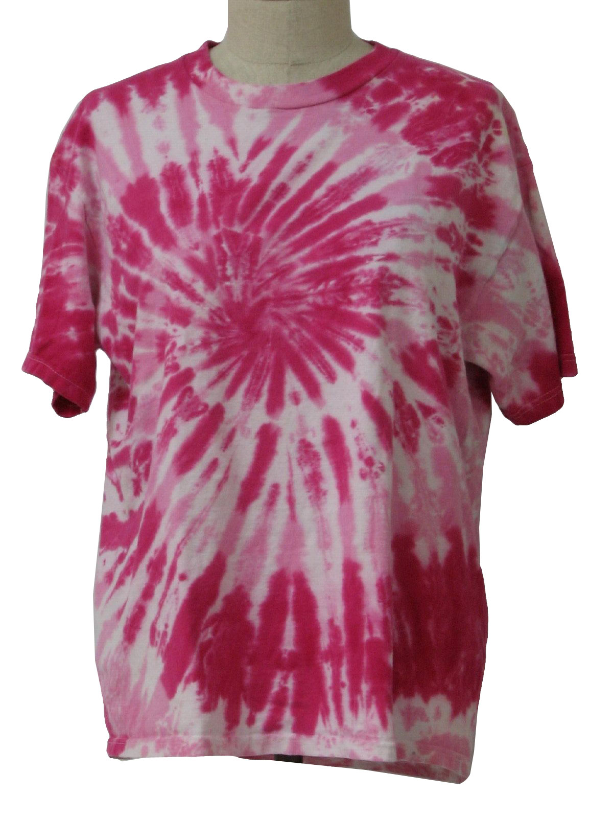 90s -Freeze- Unisex white, pink and rose cotton short sleeve, crew neck tie dye T-shirt in a swirl pattern.