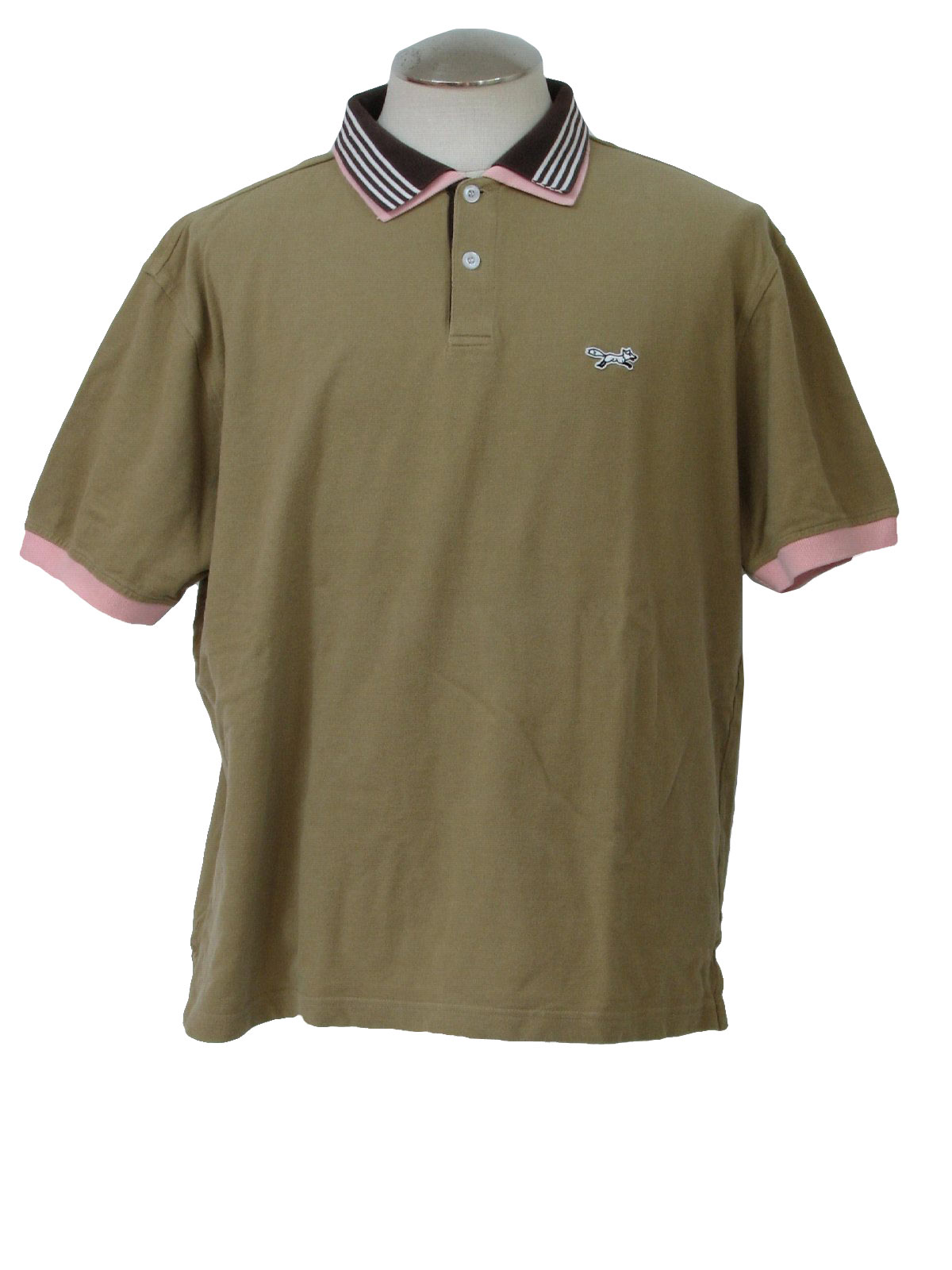1990's Shirt (Fox): 90s -Fox- Mens tan, pink, brown and white cotton