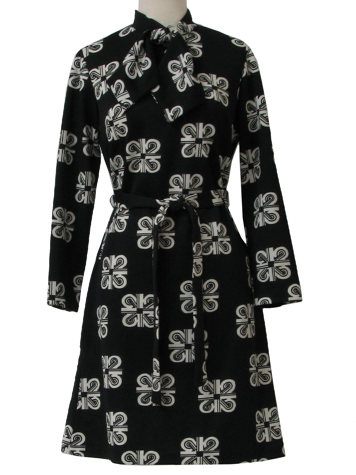 1970 s sears mod knit dress 70s sears womens black and white polyester ...