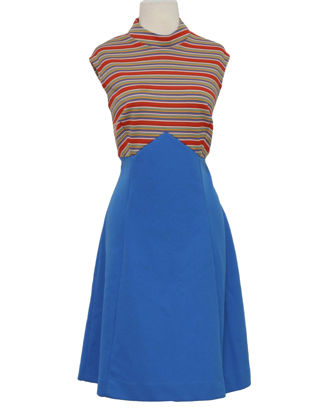 1970 s sears mod knit dress 70s sears womens sea blue red white gold ...