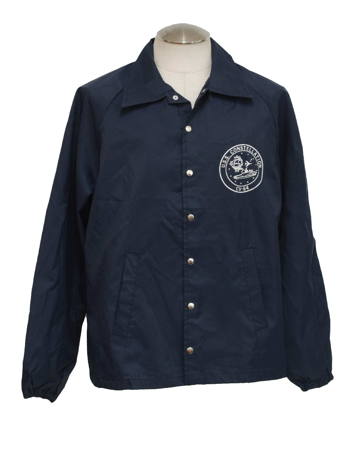 Seventies Care Label Jacket: 70s -Care Label- Mens dark blue nylon