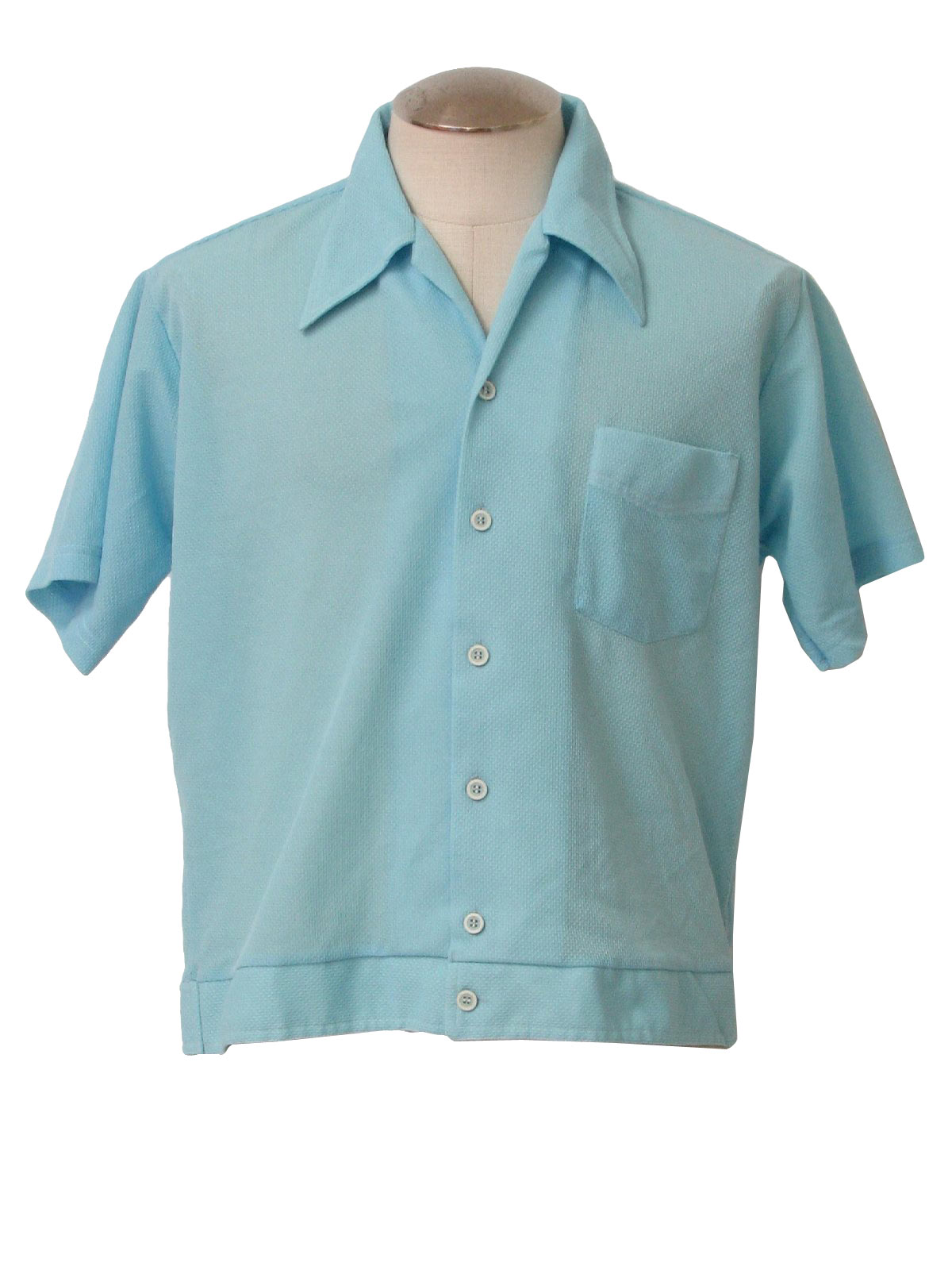 70's Vintage Knit Shirt 70s Puritan Mens sky blue polyester short
