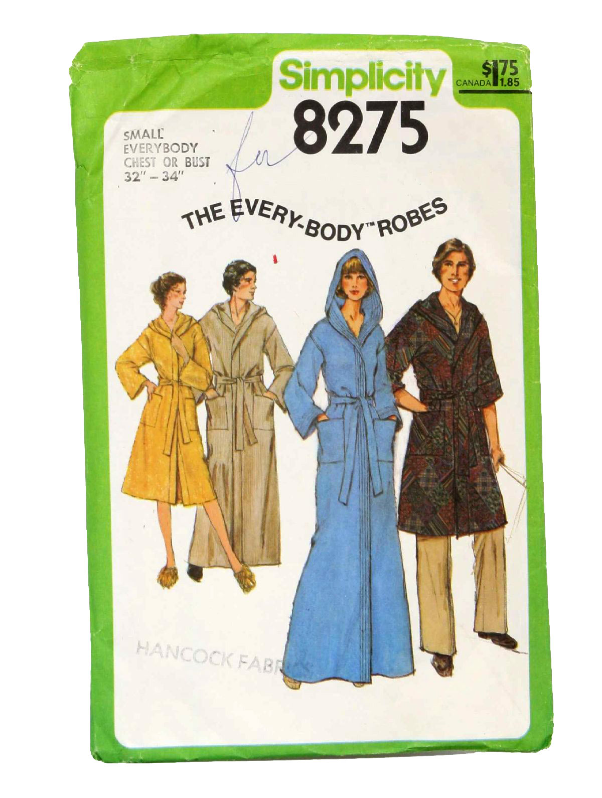70s -Simplicity No.8275- Unisex hooded robe in two lengths.