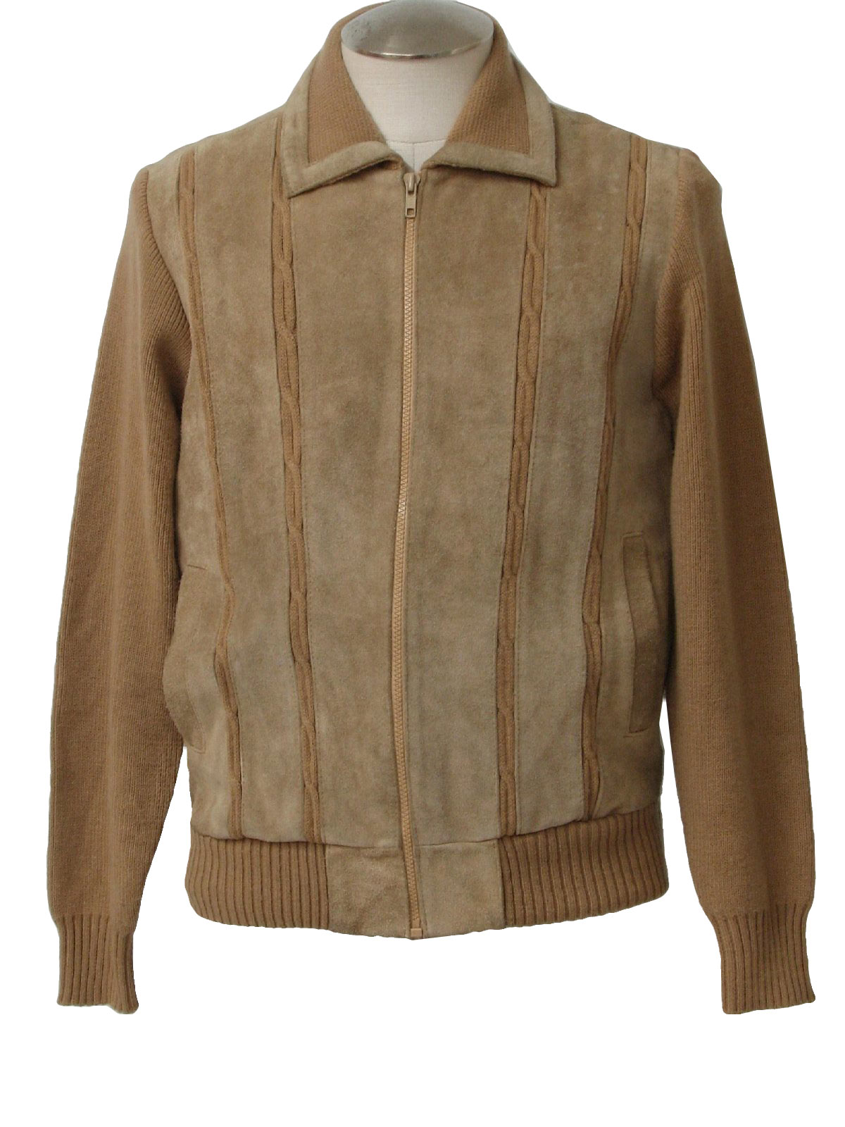 Mervyns 80 S Vintage Leather Jacket Early 80s Mens Tan Mervyns 80 S Vintage Leather Jacket Early 80s Mens Tan Suede And Acrylic Knit Sweater With Waist Length Styling Front Zipper