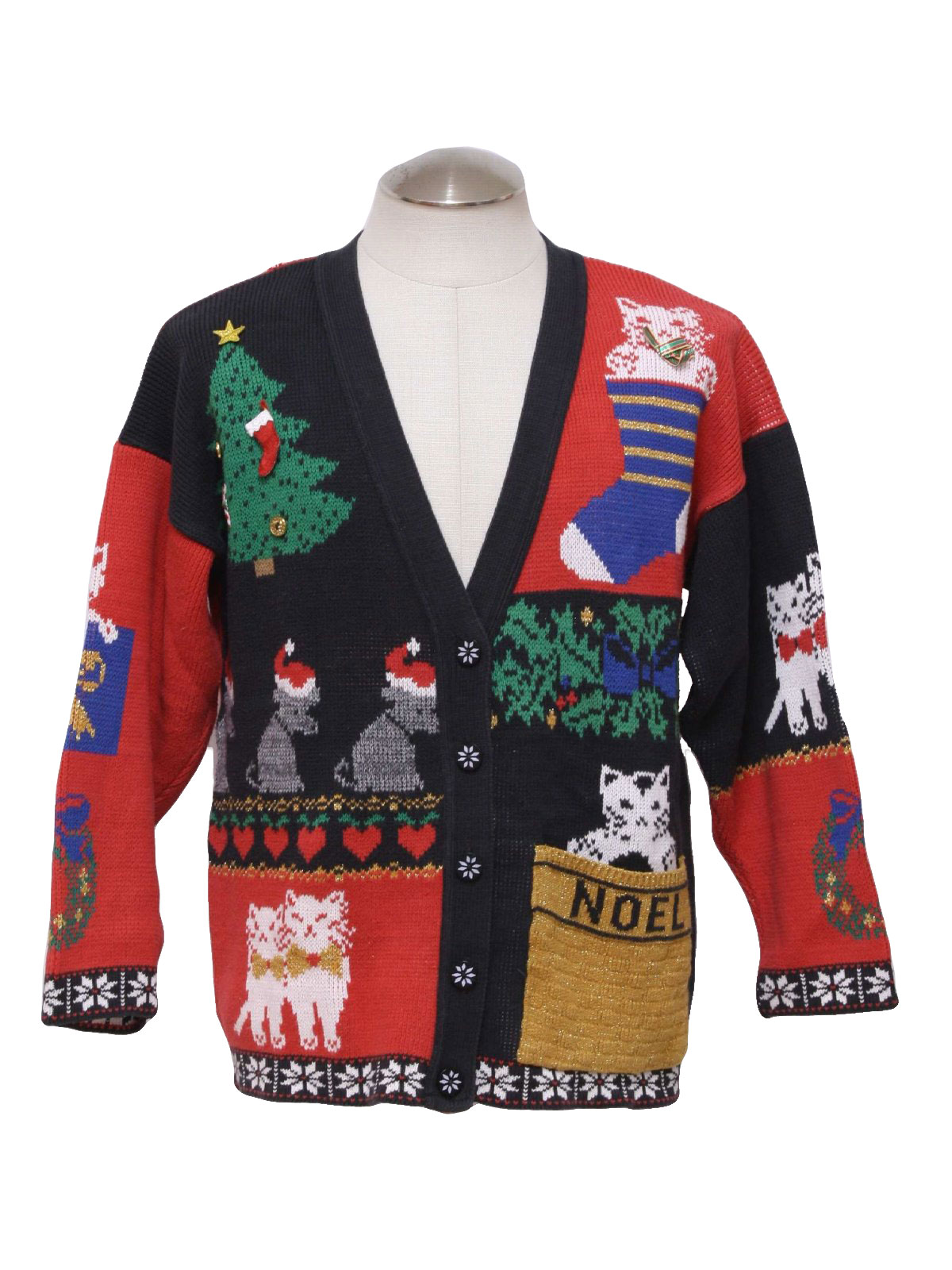 cardigan ugly Christmas Sweater, cardigan neckline with Christmas