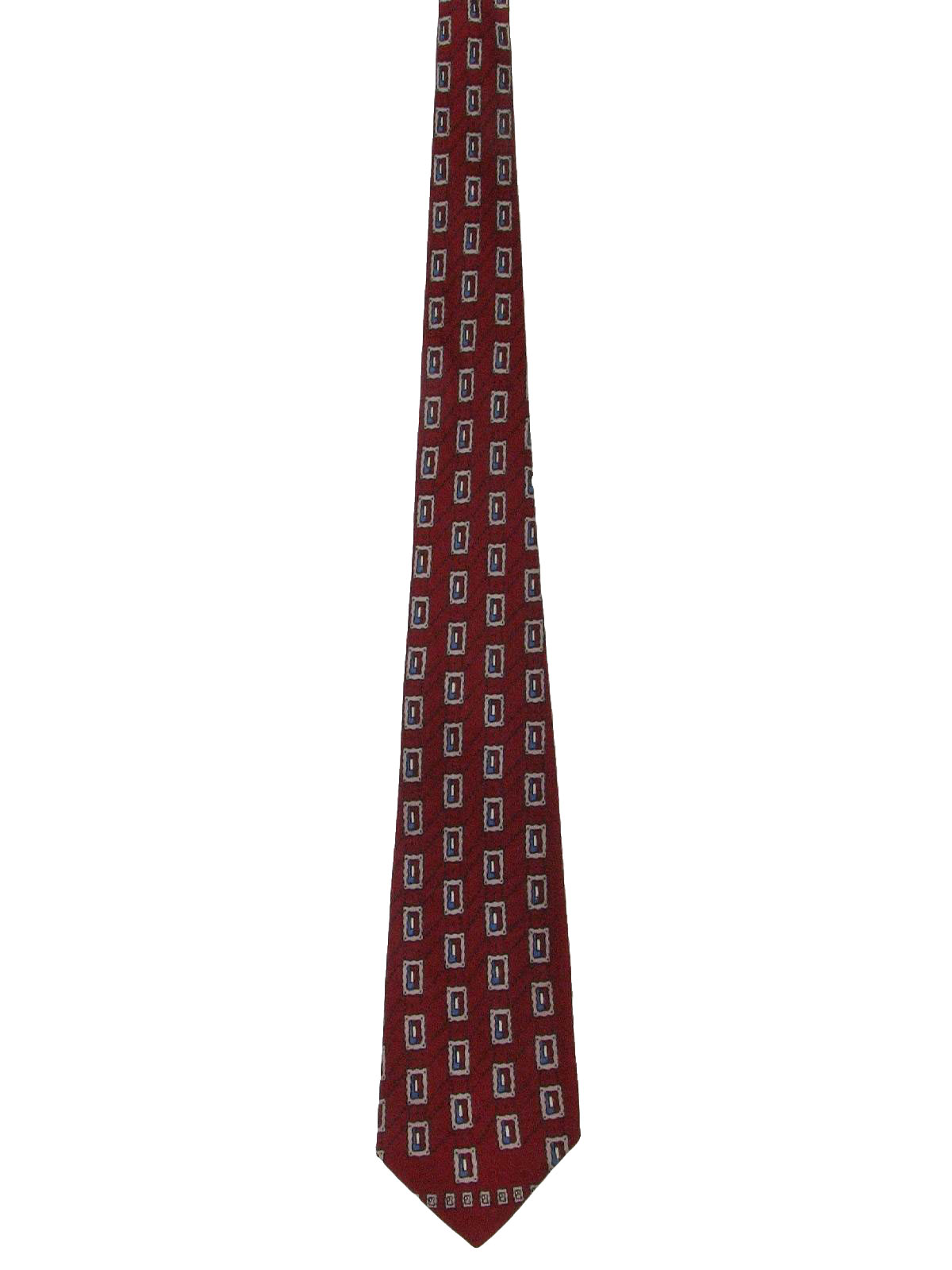 Early 50s -Stock Bros- Mens maroon background, gray, black, white small figured dot striped rayon twill swing necktie, lined