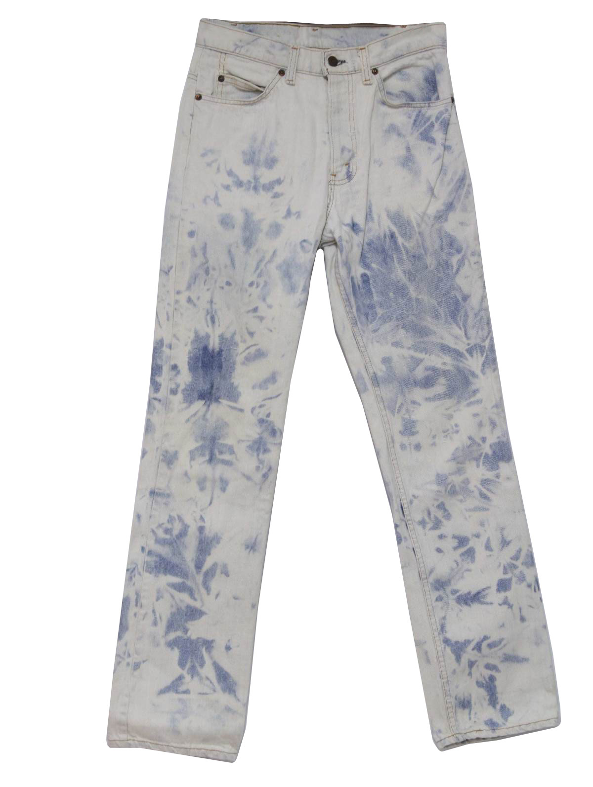 80s -Levis- Mens blue acid wash totally 80s cotton denim 505 jeans with classic five pocket cut, zippered fly closure and straight legs.