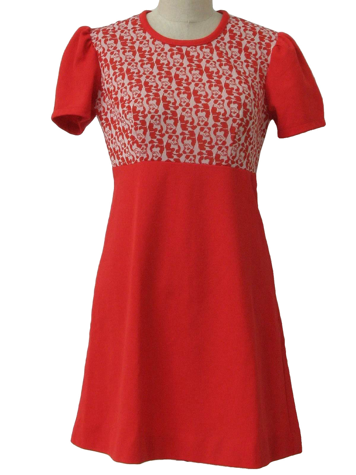 70s -Sears- Womens red with red and white panda bear print bodice on ... 70s -Sears- Womens red with red and white panda bear print bodice on ...