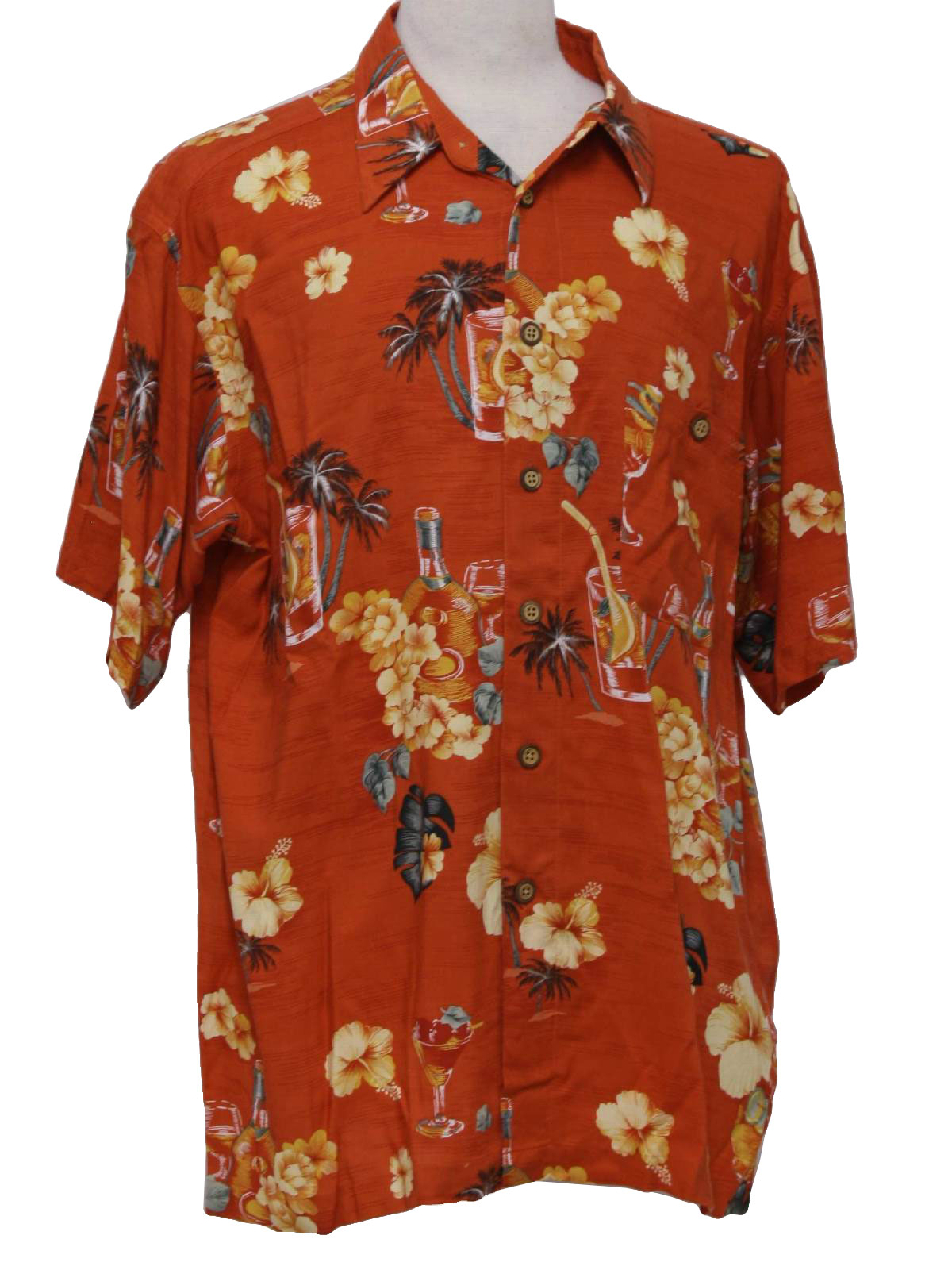orange and black hawaiian shirt