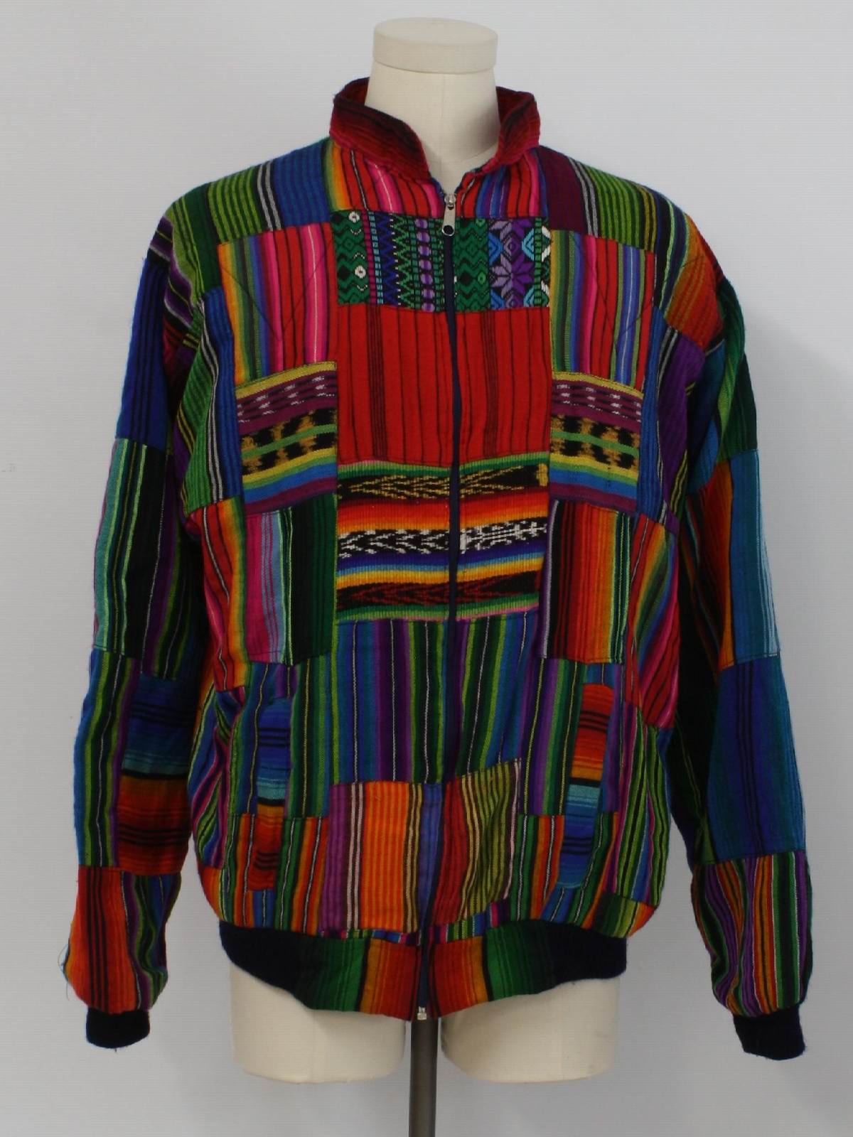 80's fabric label Jacket: 80s -fabric label- Unisex bright multi color