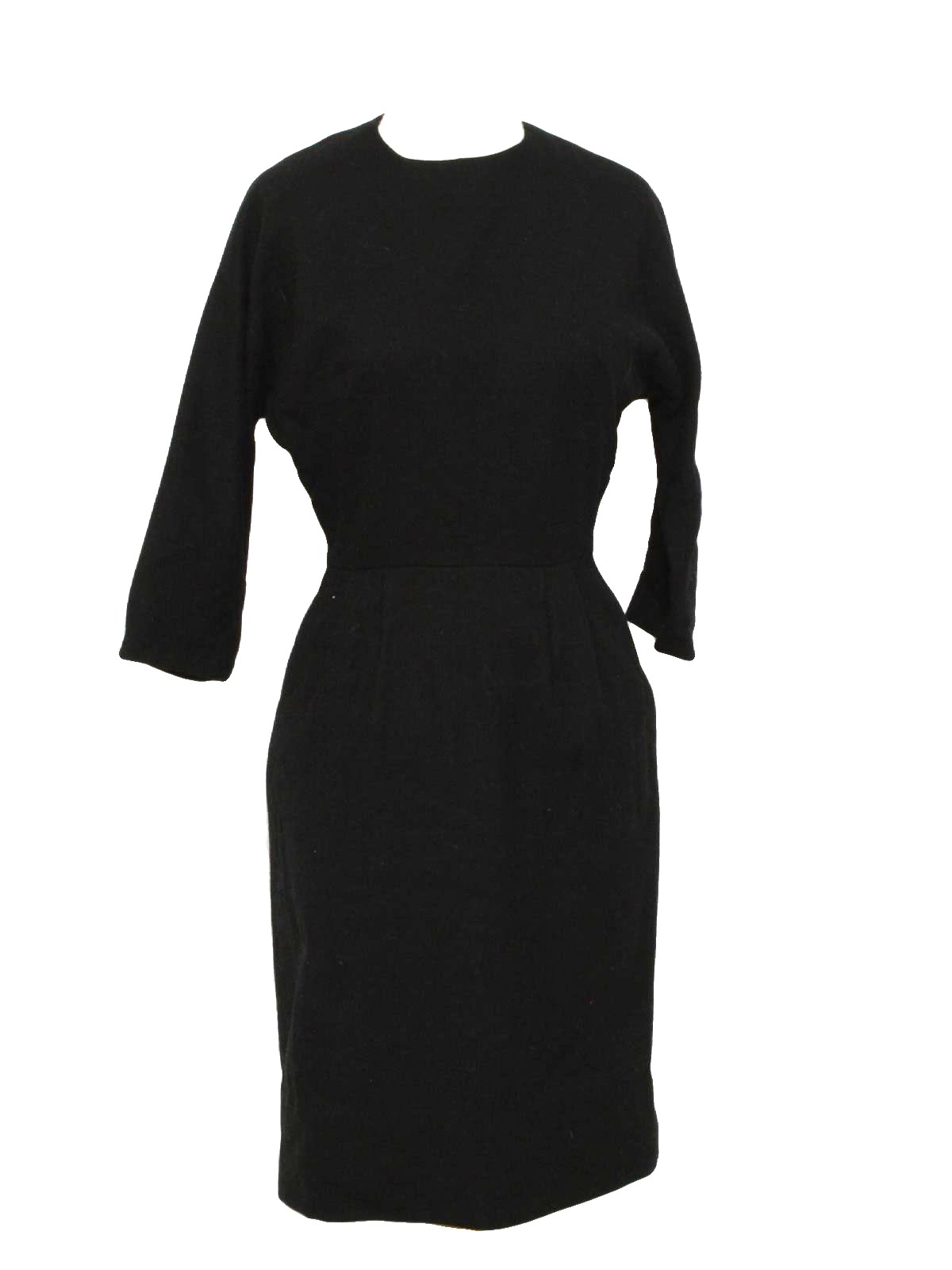 black mid length wool fab fifties semi formal little black day dress ...
