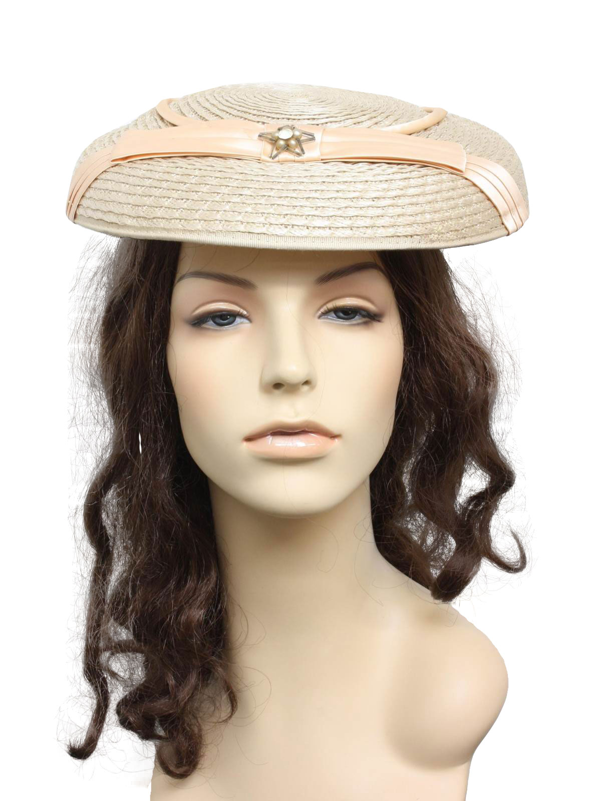 Sixties Vintage Hat 60s Fashion Original Womens creamy taupe flat