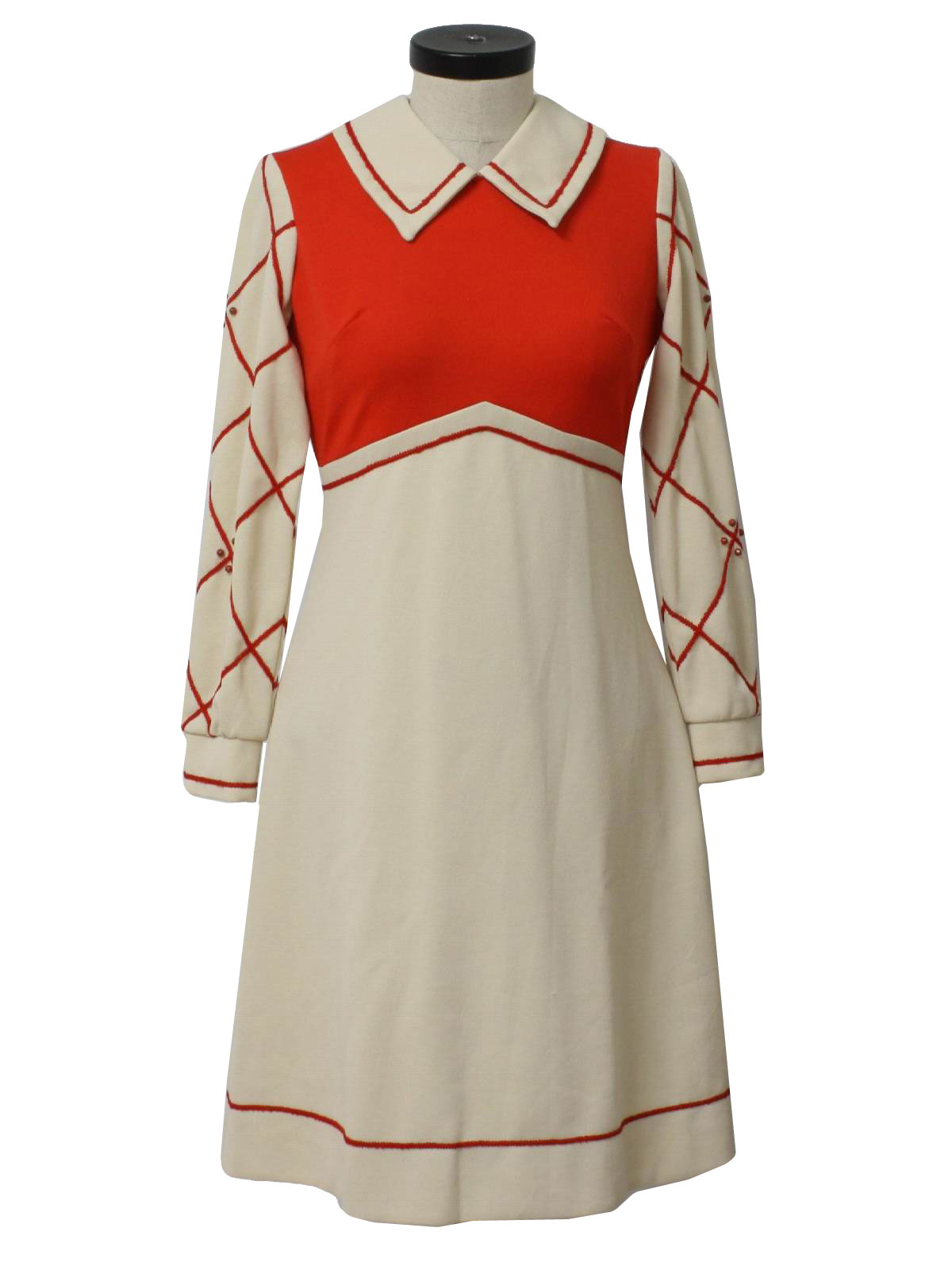 1970 s sears knit dress 70s sears womens cream and red polyester ...
