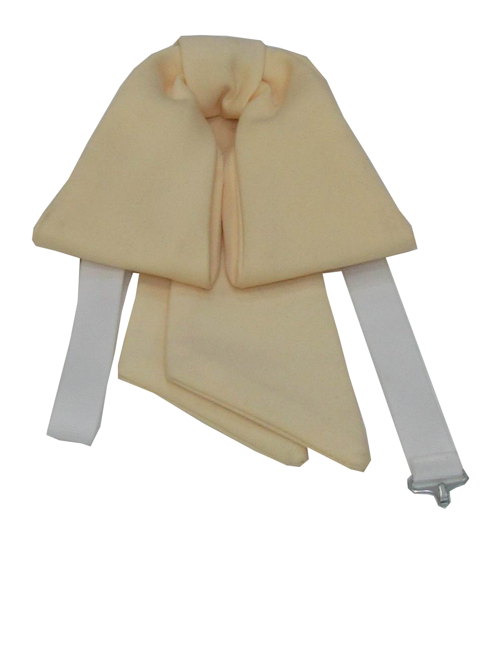 70s -Beau- Mens butter yellow polyester blend draped bow tie with tails, center band and adjustable neck strap.