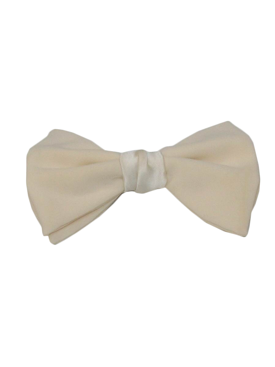 70s -no label- Mens ivory polyester bow tie with center band and metal clip on the back.