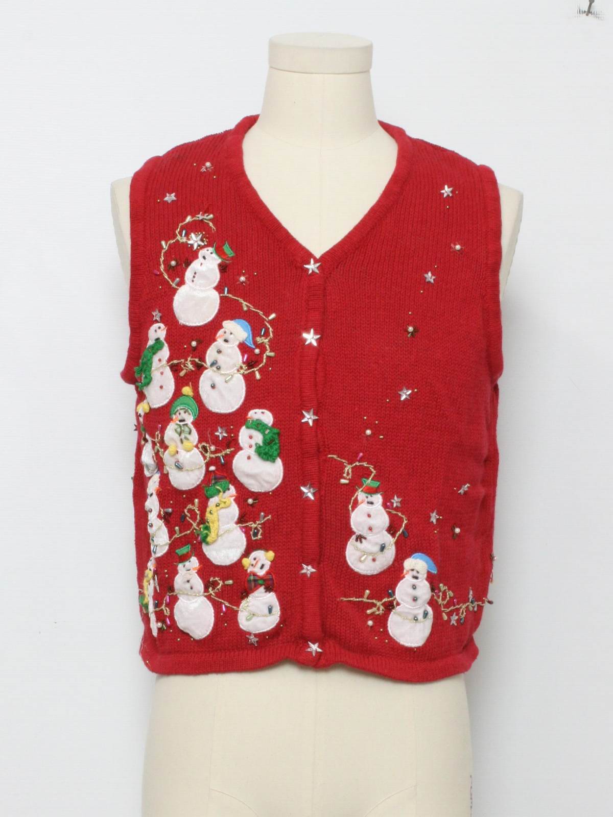 Womens Ugly Christmas Sweater Vest: -Care Label Only- Petite Womens