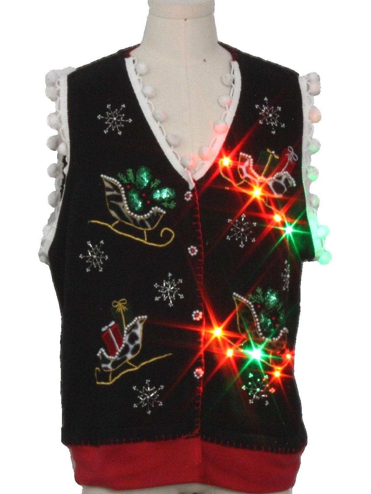 hand embellished multicolor lightup ugly christmas sweater vest victoria jones unisex black background cotton ramie blend button front ugly christmas - Christmas Sweater Vest hand embellished multicolor lightup ugly christmas sweater vest victoria jones unisex black background cotton ramie blend button front ugly christmas - Christmas Sweater Vest