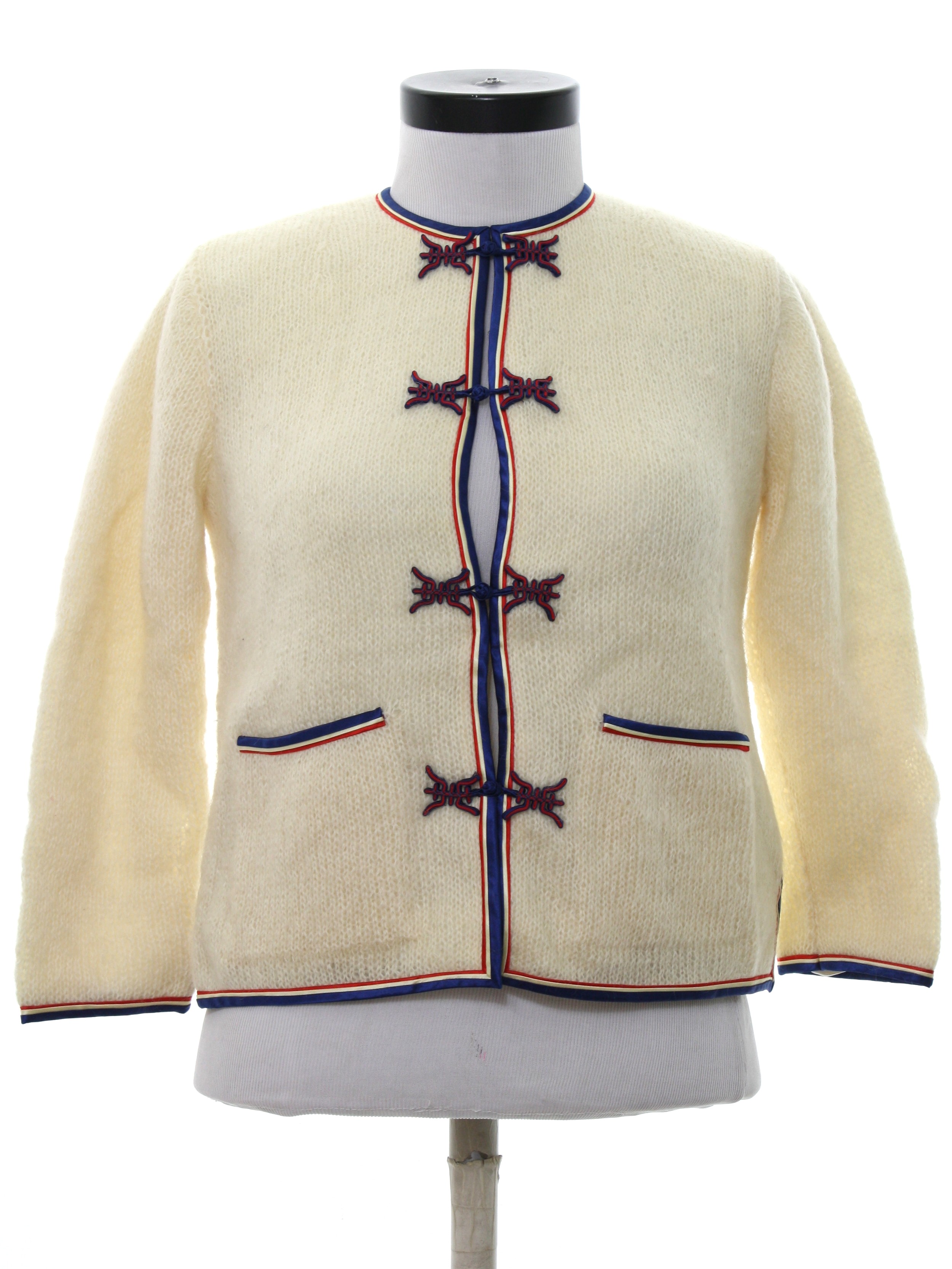 60s Retro Caridgan Sweater: 60s -Dragon Shop- Womens ivory