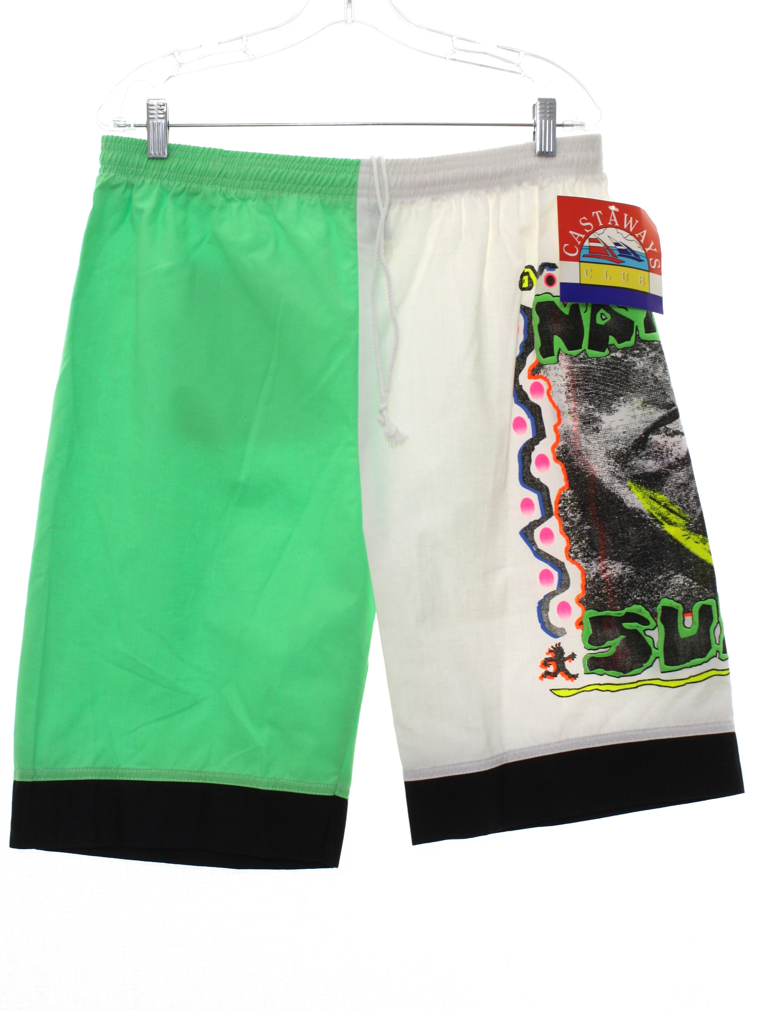 80's Vintage Shorts: 80s -Castaways Club- Mens neon mint green ...