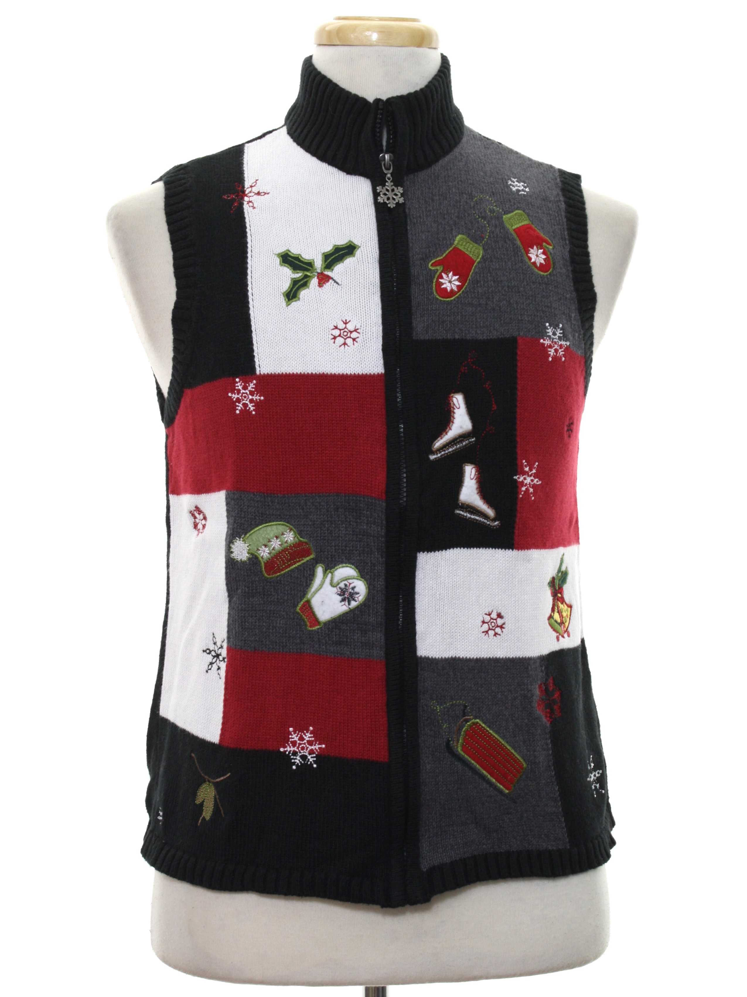 womens ugly christmas sweater vest breckenridge womens black background cotton ramie blend zip front ugly christmas sweater vest with ribbed knit standup - Christmas Sweater Vest womens ugly christmas sweater vest breckenridge womens black background cotton ramie blend zip front ugly christmas sweater vest with ribbed knit standup - Christmas Sweater Vest