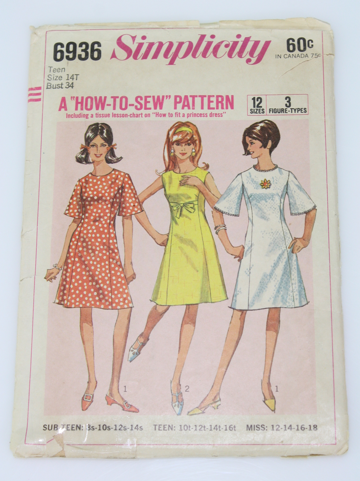 1960's Retro Sewing Pattern 60s Simplicity Pattern No. 6936 Womens