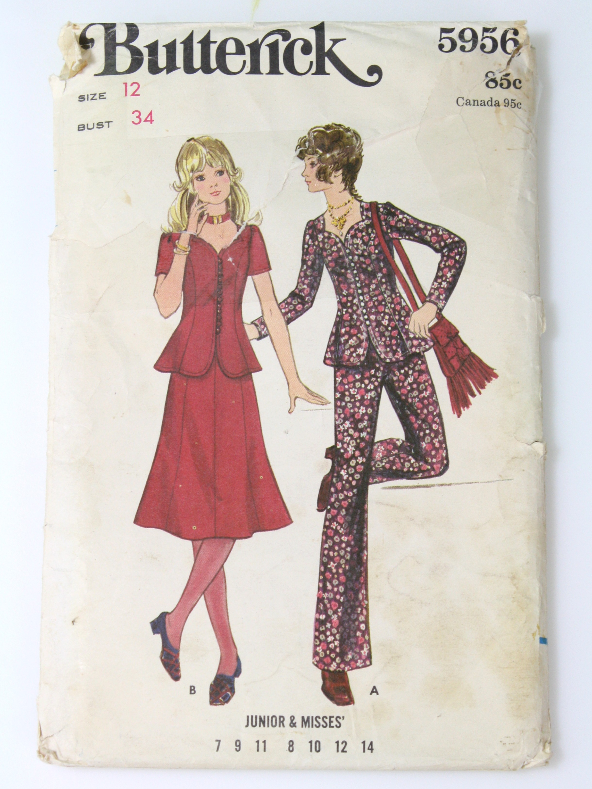 Vintage 70s Sewing Pattern 70s Butterick Pattern No. 5956 Misses and