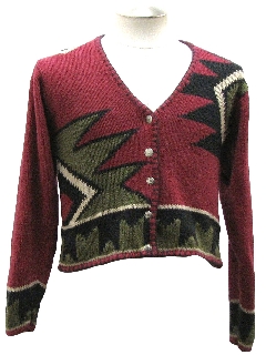 1980's Womens Totally 80s Look Ugly Christmas Cardigan Sweater